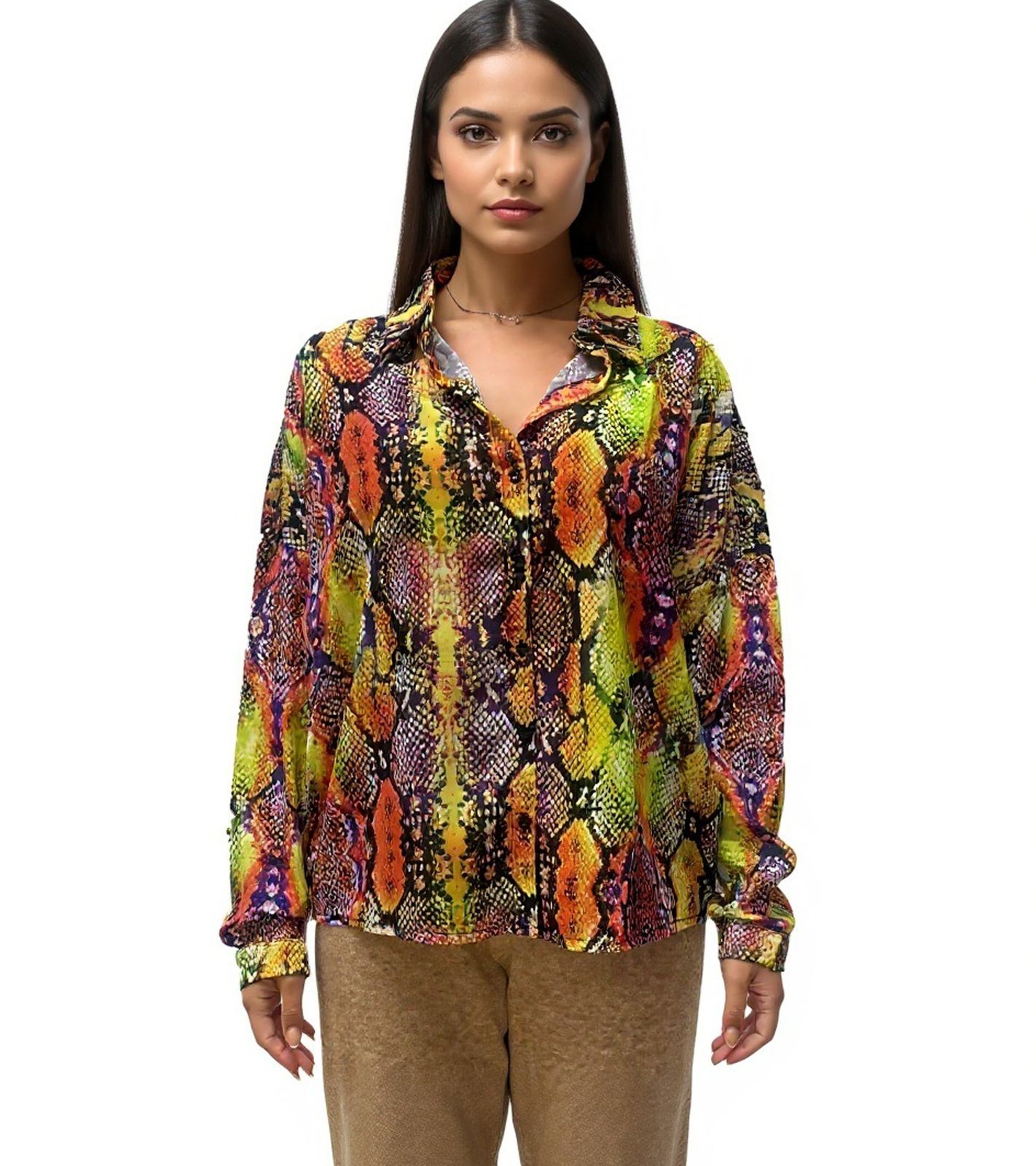Aniston CASUAL Damen Sommer-Bluse mit stylischen Design Langarm-Shirt 78337452 Bunt