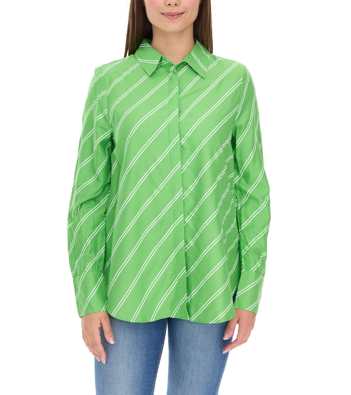 Aniston CASUAL FM Damen Bluse gestreifte Sommer-Bluse Alltags-Bluse 11026408 Grün