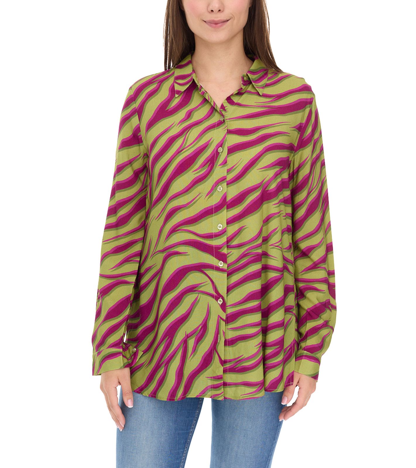 Aniston CASUAL FM Damen Bluse stylische Sommer-Bluse mit Kent-Kragen Alltags-Bluse 11026408 Grün/Lila