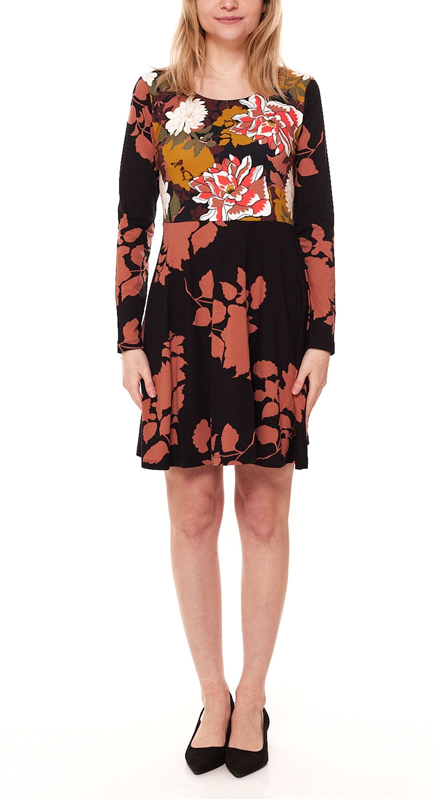 Aniston Casual Mini-Kleid Damen Jersey-Kleid mit Blütendruck 68471124 Schwarz/Bunt