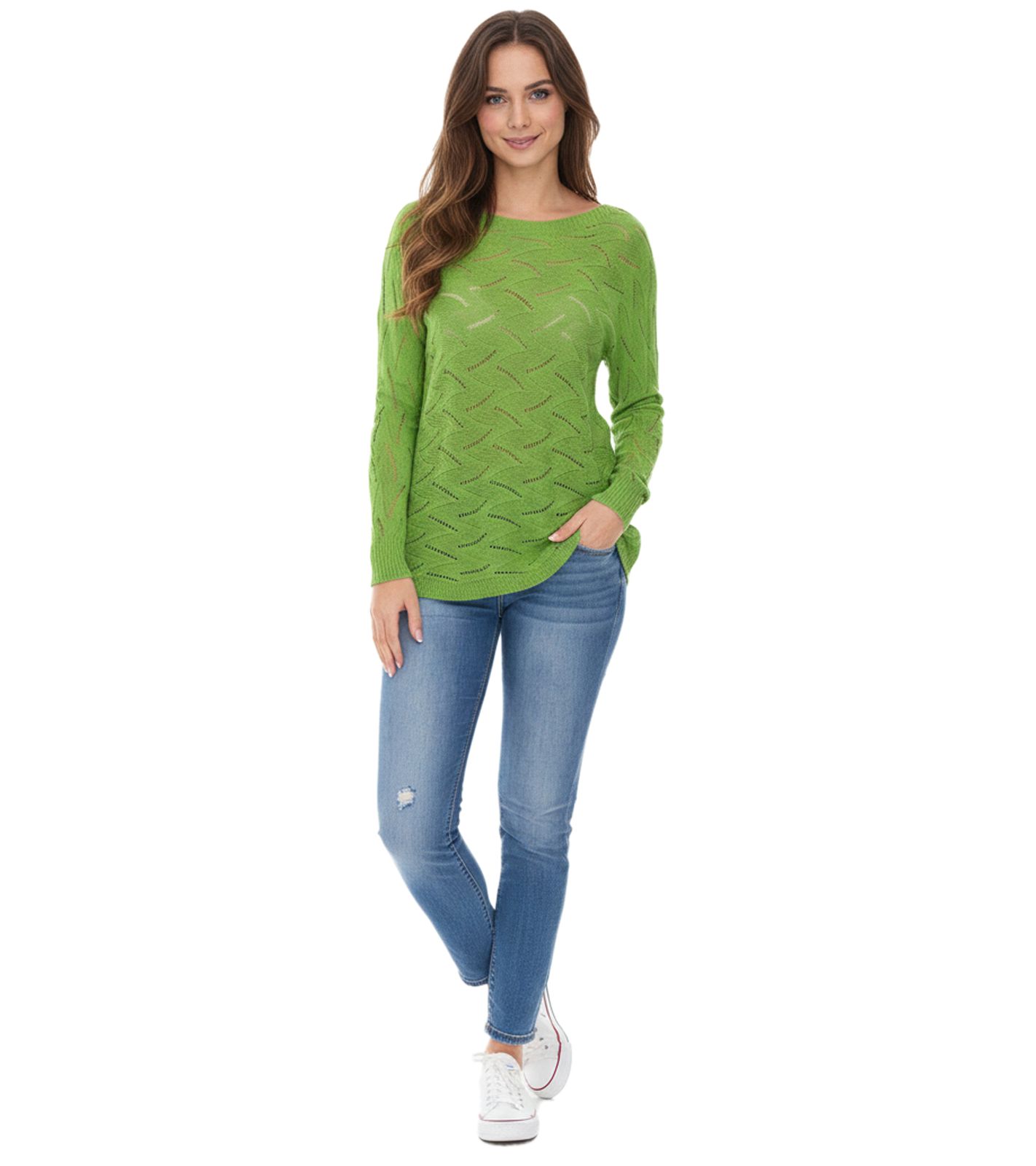 Aniston Damen Langarm-Shirt mit Rücken-Cut-Out Alltags-Pullover Sommer-Shirt 48676348 Grün