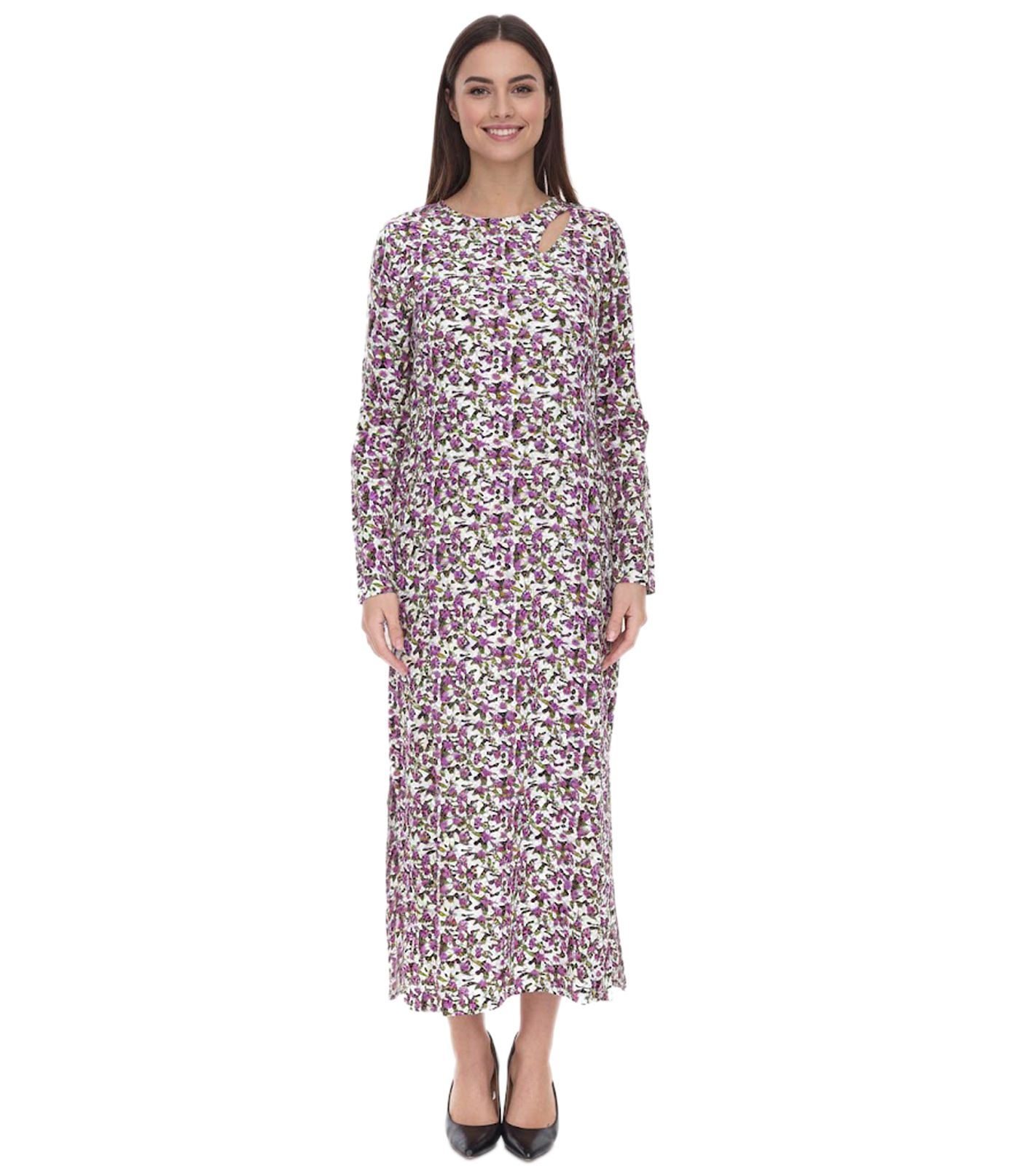 Aniston Damen Sommer-Kleid mit floralem Allover-Print Maxi-Kleid 28702063 Weiß/ Lila/Grün