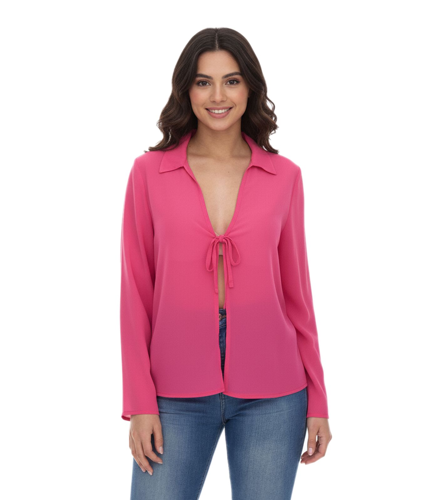Aniston SELECTED Damen Langarm-Bluse mit Bindeband Crinkle-Optik 63149957 Pink