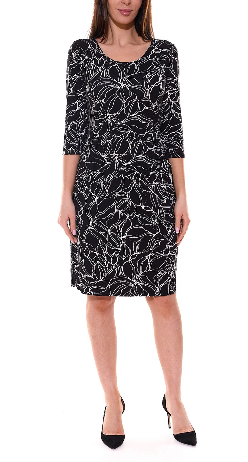 Aniston SELECTED Damen Mini-Kleid mit abstraktem Allover-Print Langarm-Kleid Schwarz/Weiß