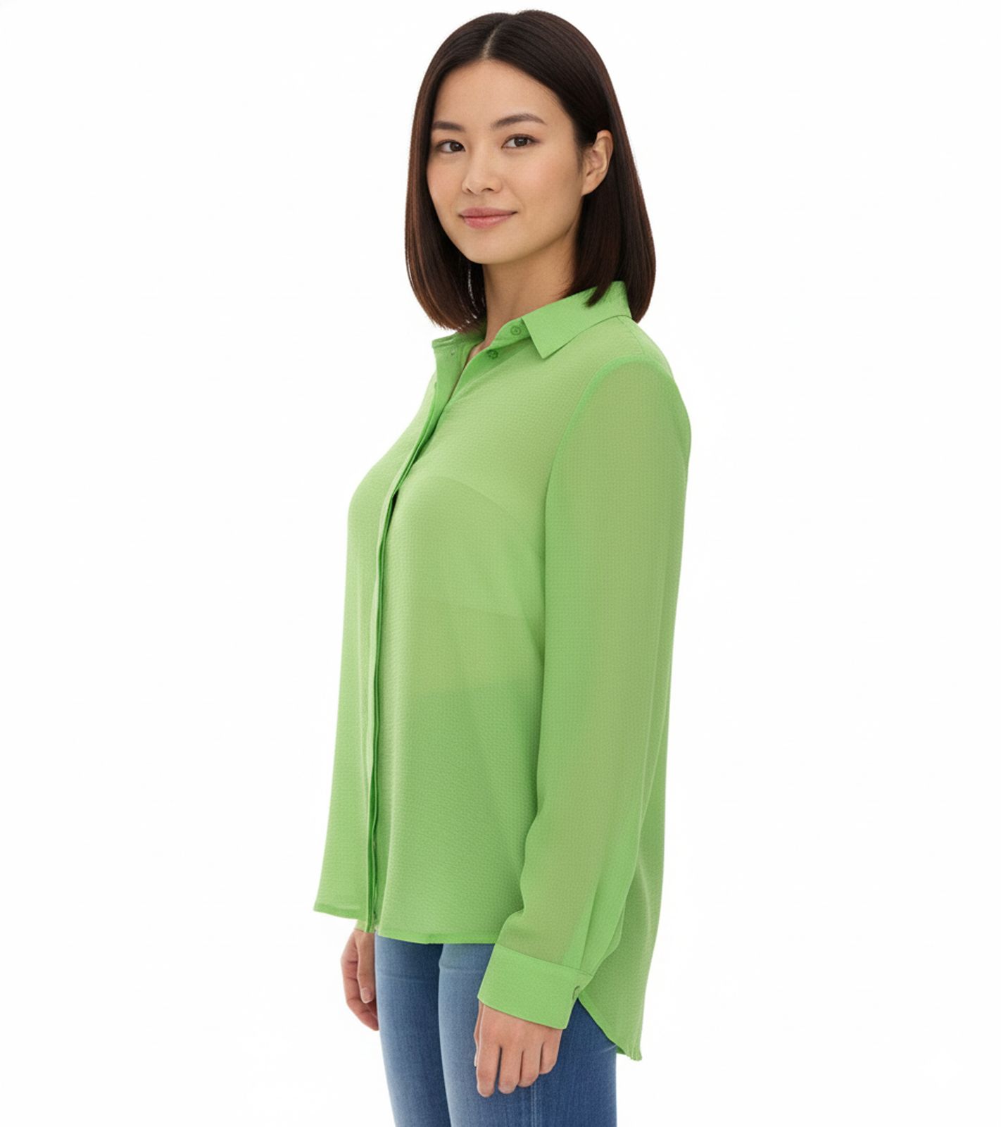 Aniston SELECTED Damen Sommer-Bluse Langarm-Shirt mit Kent-Kragen sommerliche Basic-Bluse 71710315 Grün