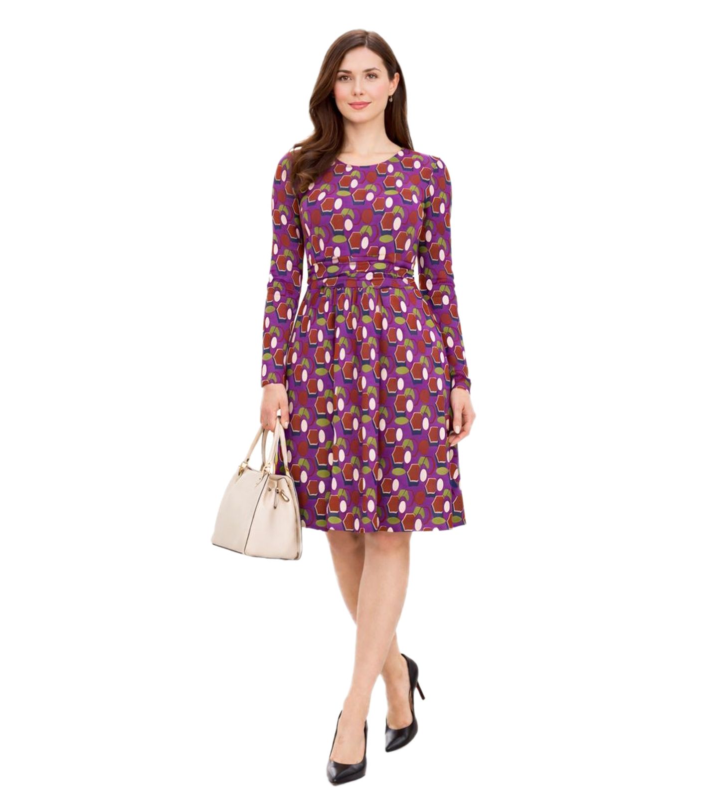 Aniston SELECTED Damen Sommer-Kleid Midi-Kleid mit geometrischen Mustern Urlaubs-Kleid 39733762 Lila/Braun/Grün