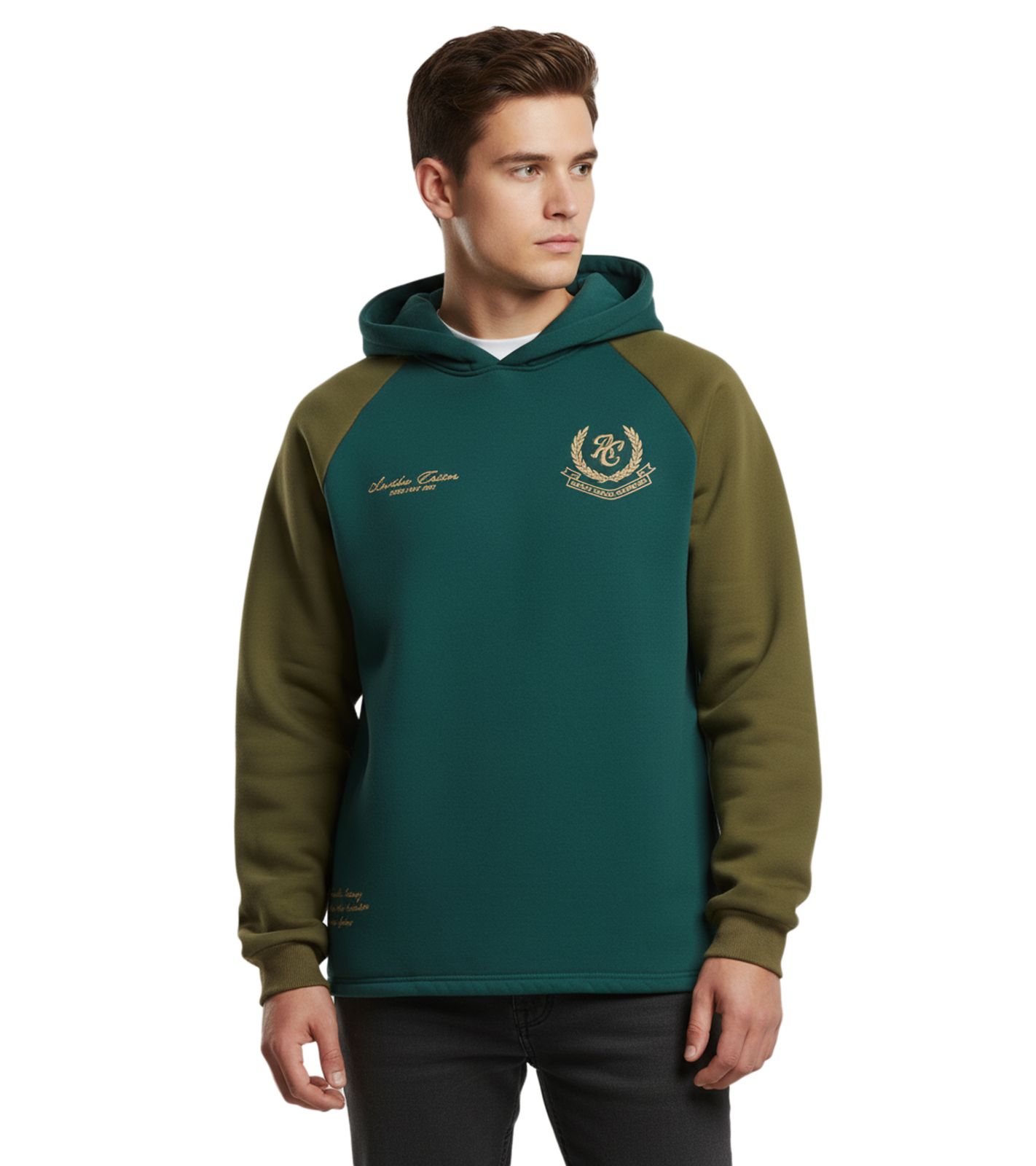 Another Cotton Lab Sunday Running Raglan Herren Hoodie Sweat-Pullover mit Kapuze Baumwoll-Pullover PD00003390 Grün