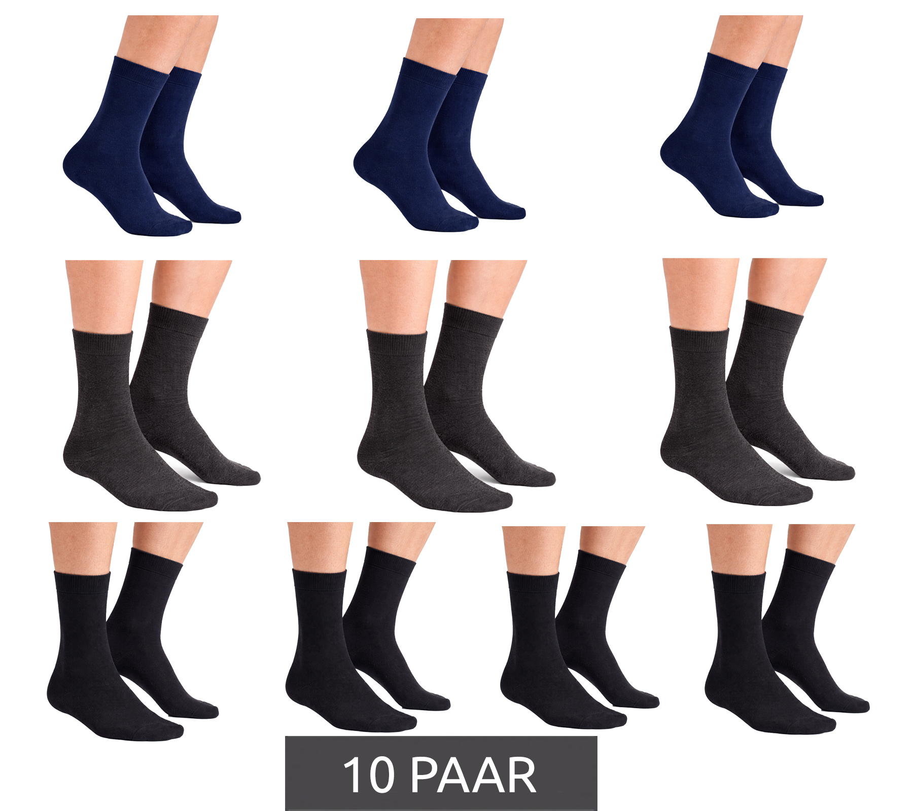 Atmungsaktive 10 Paar CAPPUCCINO ITALIA Damen & Herren Bambus-Socken Alltags-Strümpfe Freizeit-Socken 11685 Schwarz/Dunkelblau/Grau