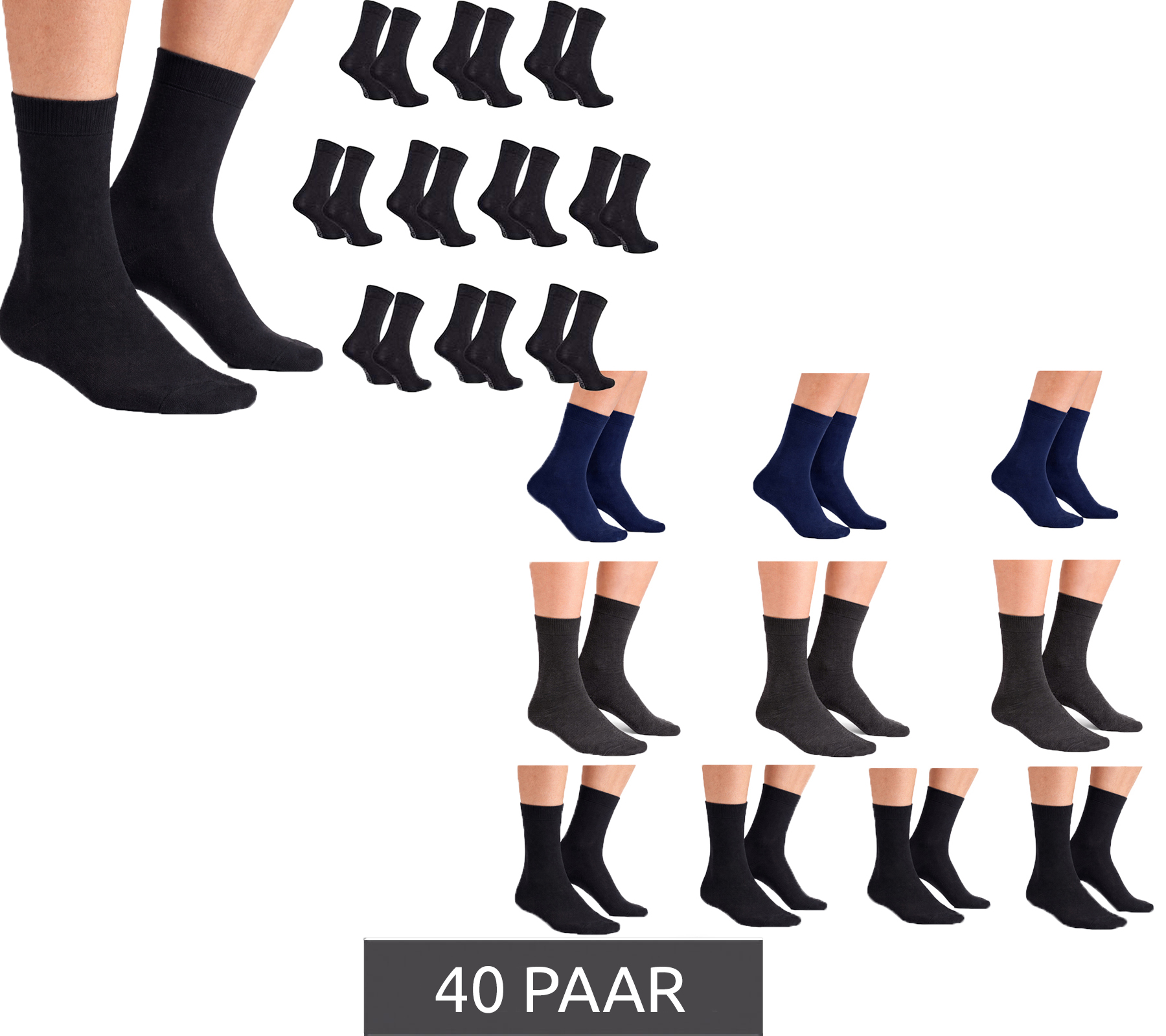 Atmungsaktive 40 Paar CAPPUCCINO ITALIA Damen & Herren Bambus-Socken Alltags-Strümpfe Freizeit-Socken Schwarz/Mix oder Schwarz
