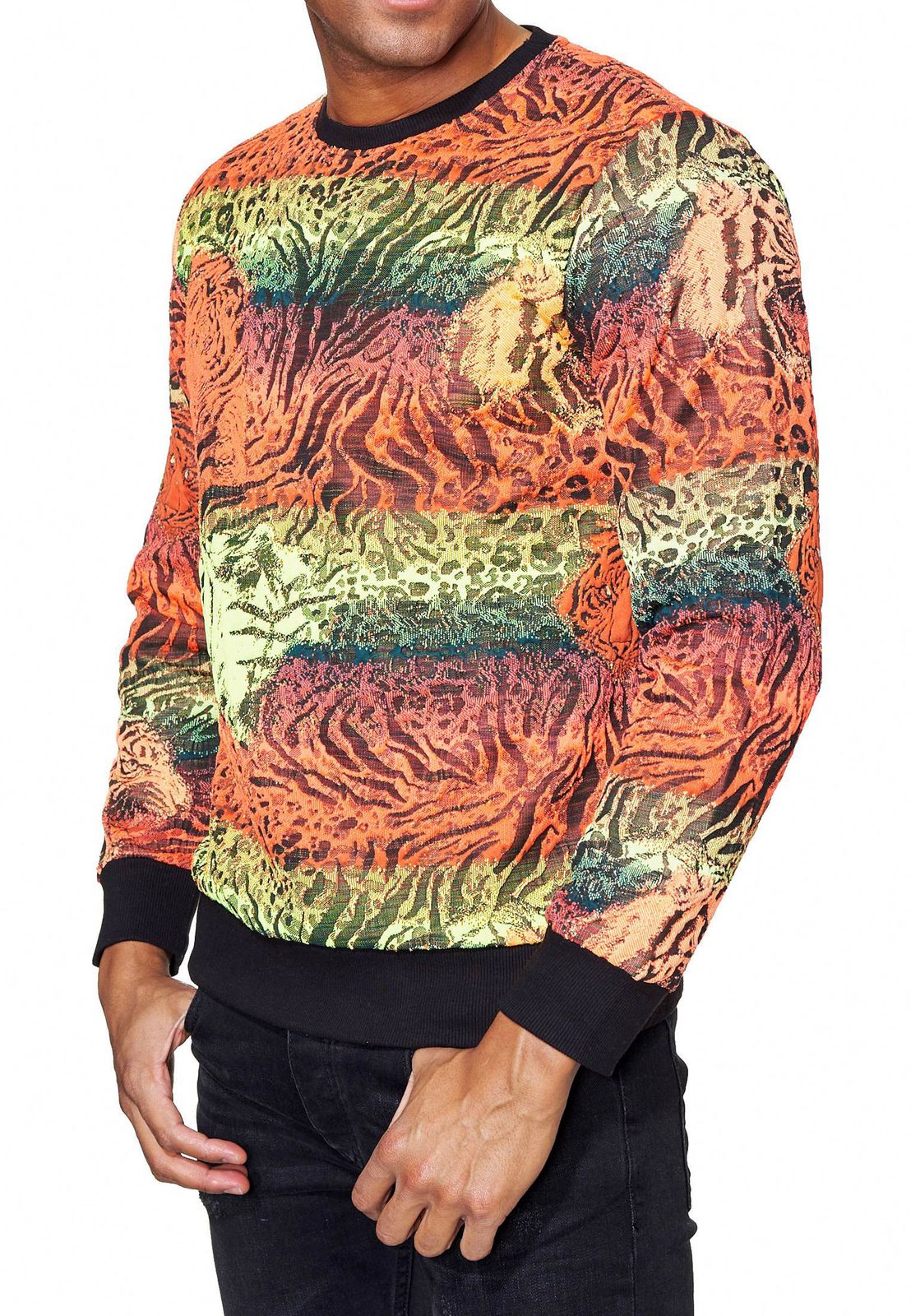 Aufregendes Sweatshirt für Herren im trendigen Tiger-Design Rundhals-Pullover Sweater 19142 Rot