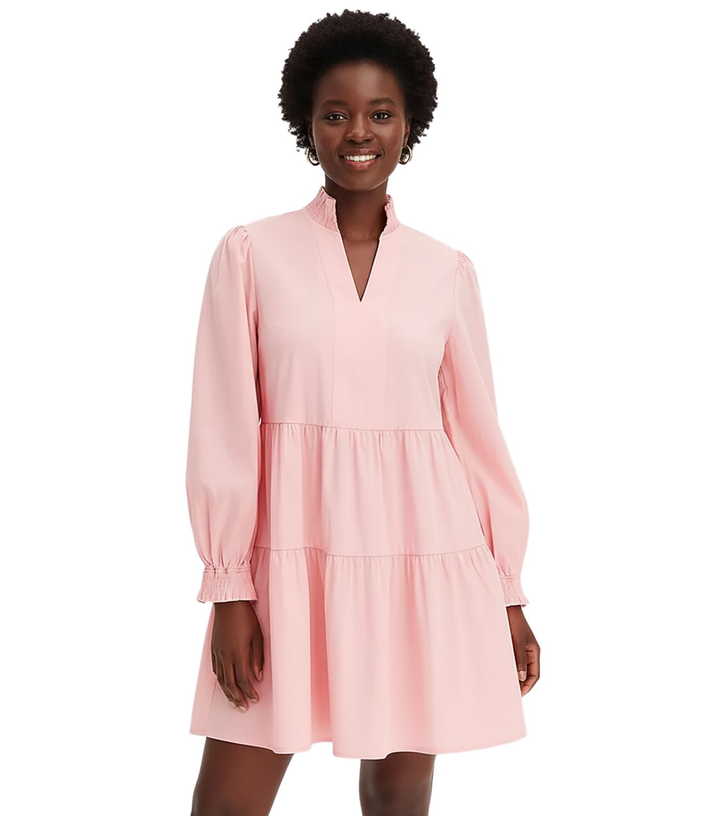 Ausgestelltes Volantskleid mit gesmokten Ausschnitt und Ärmelsaum Mini-Kleid Baumwoll-Kleid 956565 Rosa