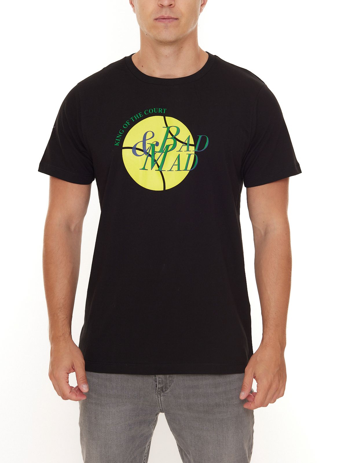 BAD+MAD London Tee Herren Baumwoll-T-Shirt mit Front-Print Rundhals-Shirt BMTR006 Schwarz
