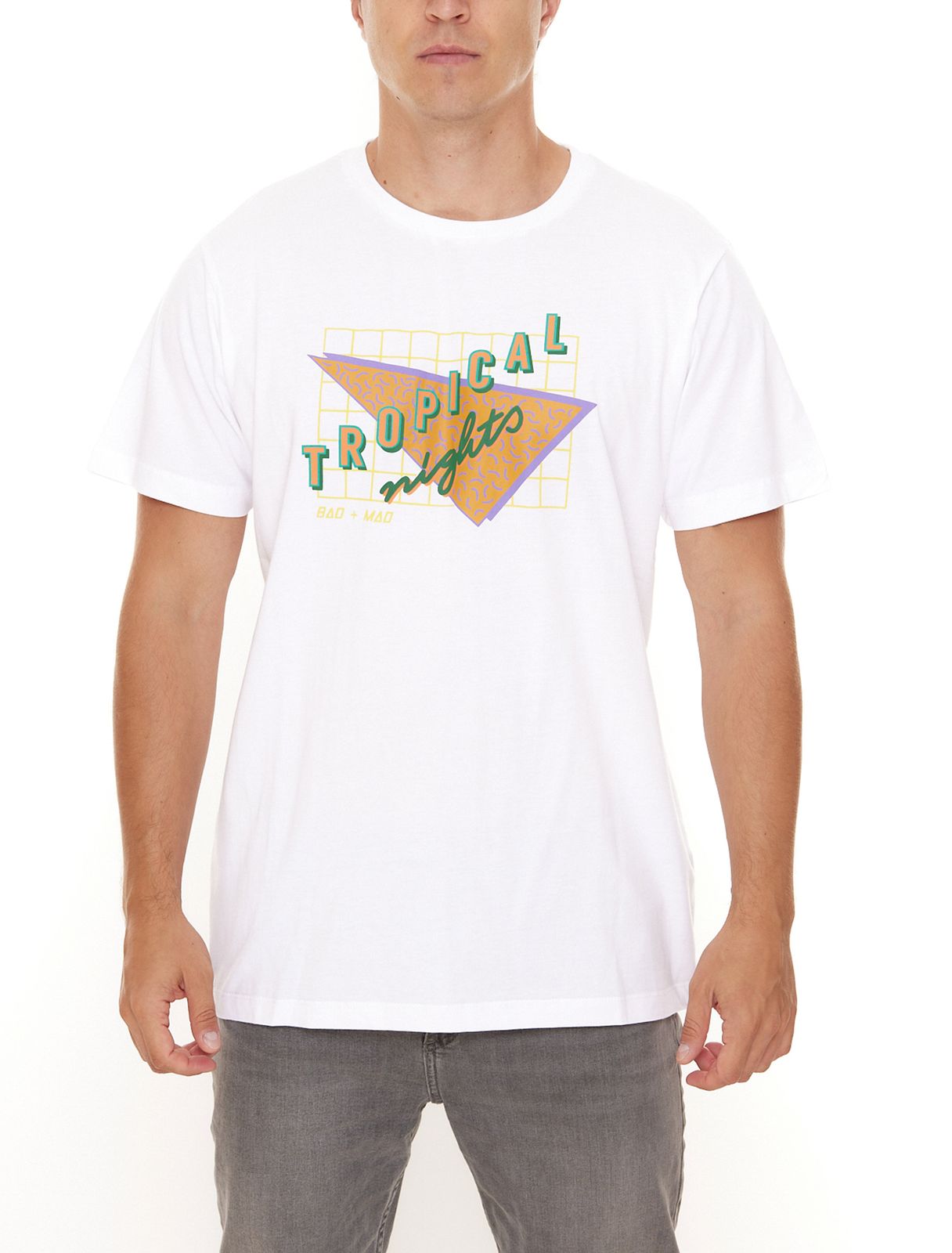 BAD+MAD Rio Tee Herren Kurzarm-Shirt mit großem Front-Print Baumwoll-T-Shirt BMTR005 Weiß