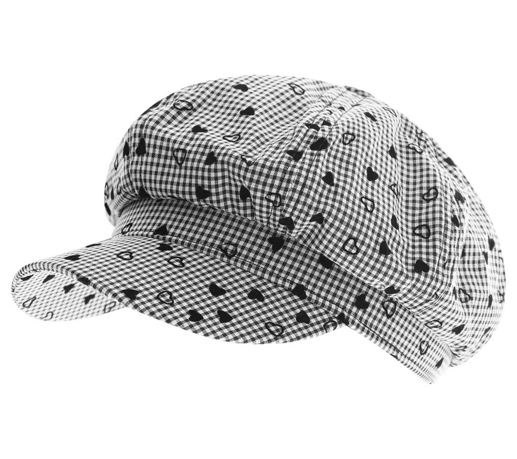 Baker-Boy-Mütze mit Karo-Muster Ballon-Mütze mit Herzchen Kopfbedeckung Sommer-Cap Schirm-Mütze 4606M K248138 Weiß/Schwarz