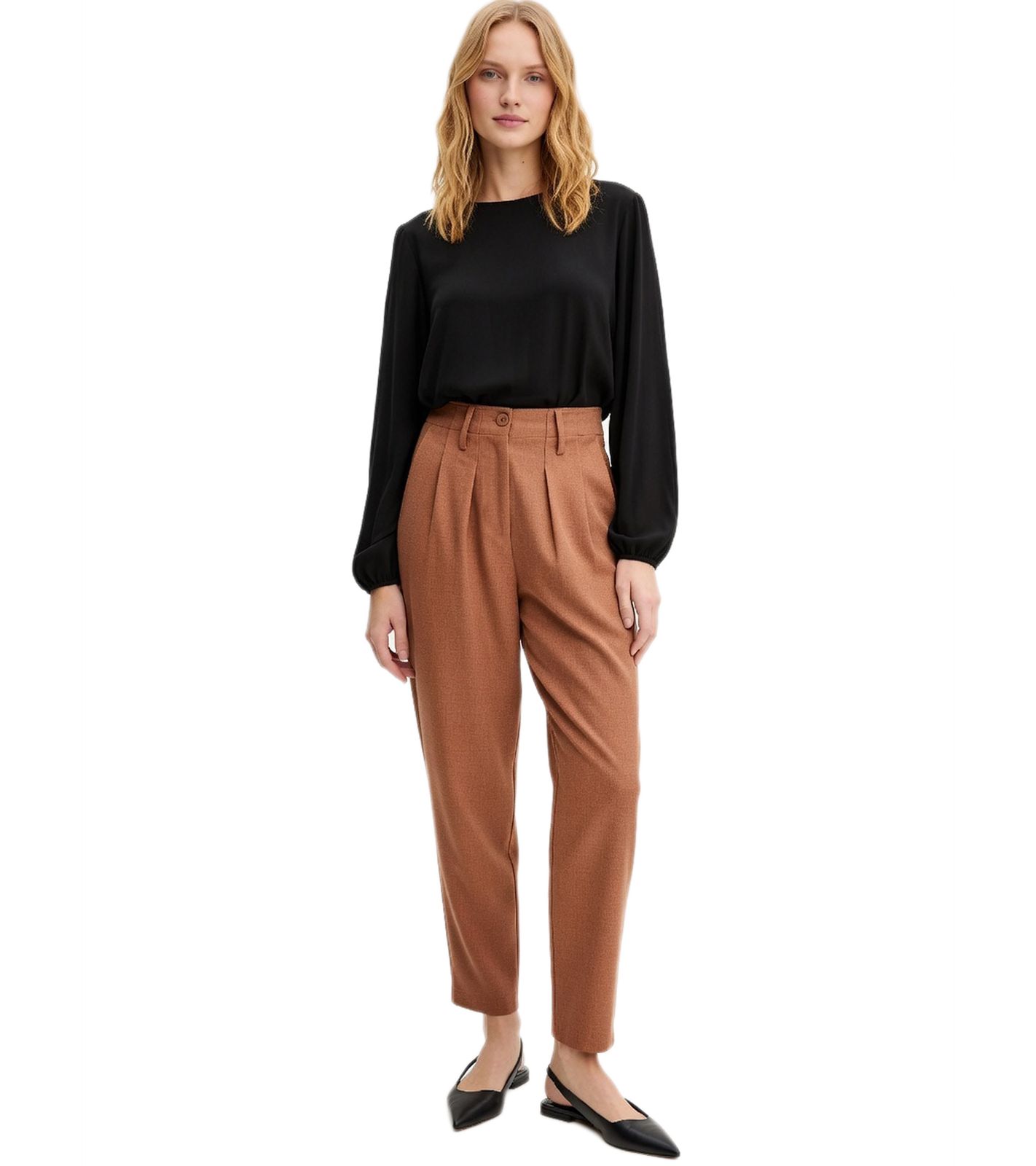 bequeme Damen Bundfalten-Hose in Woll-Optik Loose Fit Freizeit-Hose 923572 Braun