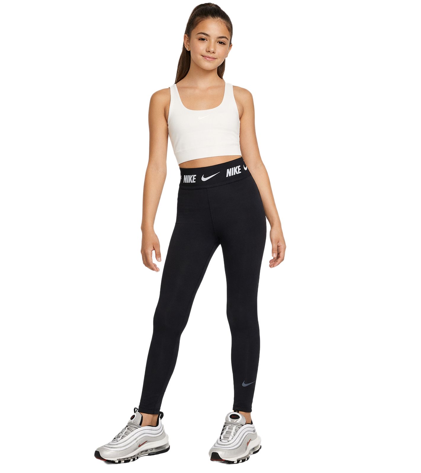 Bequeme NIKE Kinder Leggings High-Waist Baumwoll-Hose Trainings-Hose FN7779 Schwarz