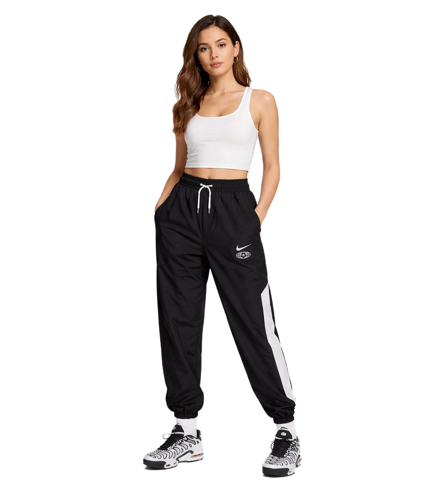 Bequeme NIKE Sportswear Woven Damen Jogginghose Trainings-Hose Streetwear-Style Sport-Hose HQ0988-010 Schwarz