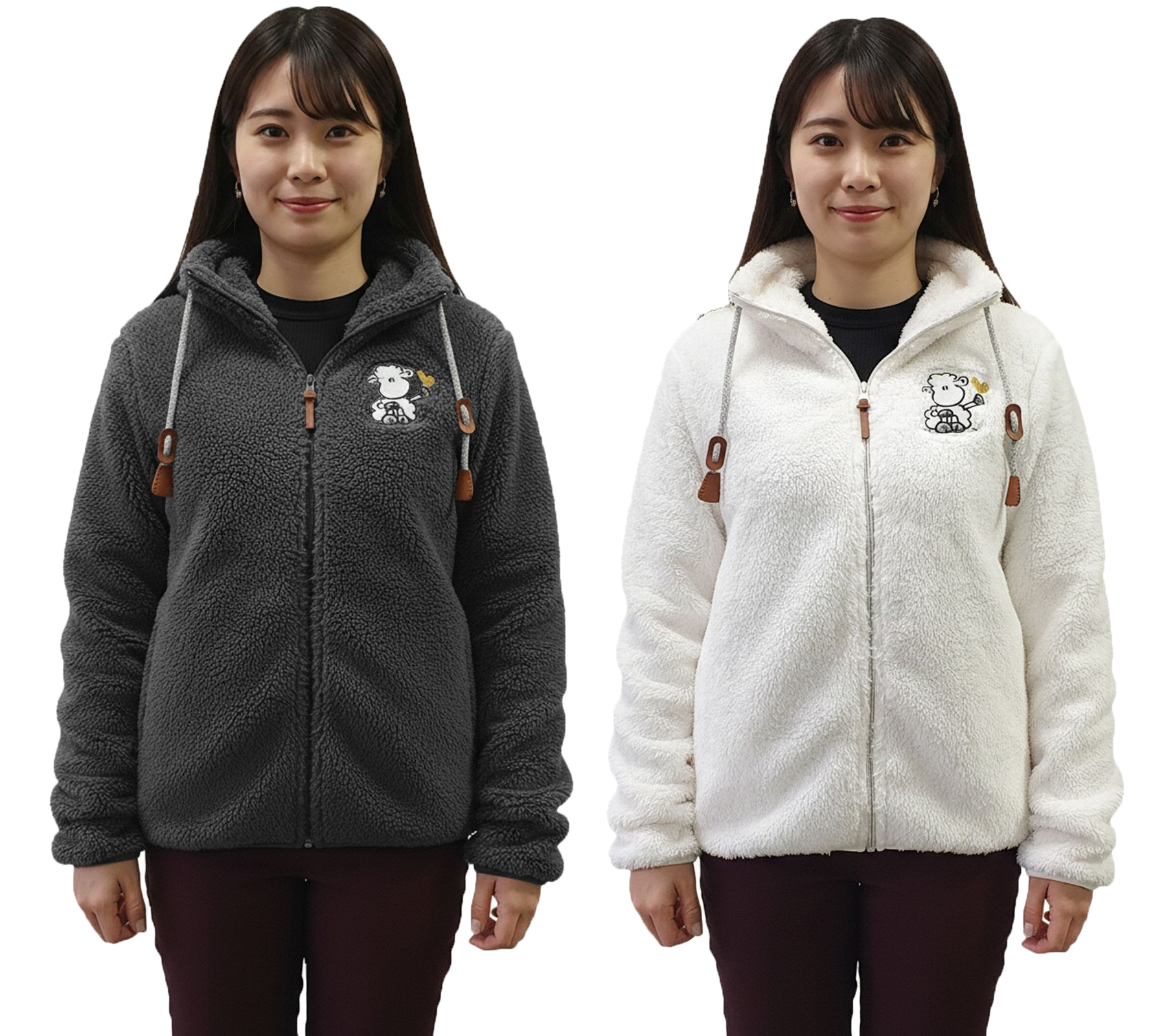 Bequeme sheepworld Damen Teddyfleece-Jacke mit gesticktem Motiv Kuschel-Jacke mit Stehkragen Sweat-Jacke Weiß oder Grau