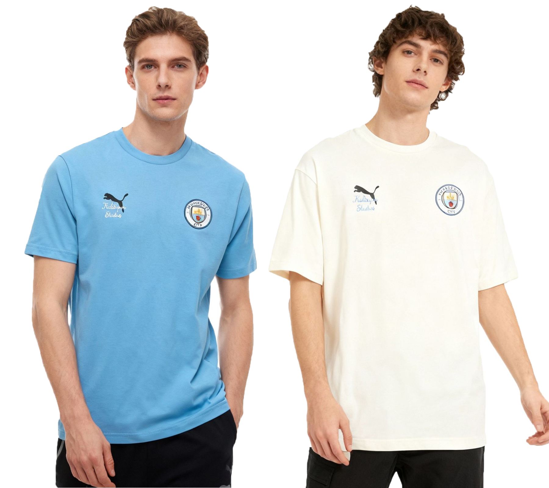 bequemes PUMA Manchester City KidSuper Grafik-T-Shirt 2025/26 Herren Baumwoll-Fußball Shirt Relaxed Fit 701235146 Blau oder Wollweiß