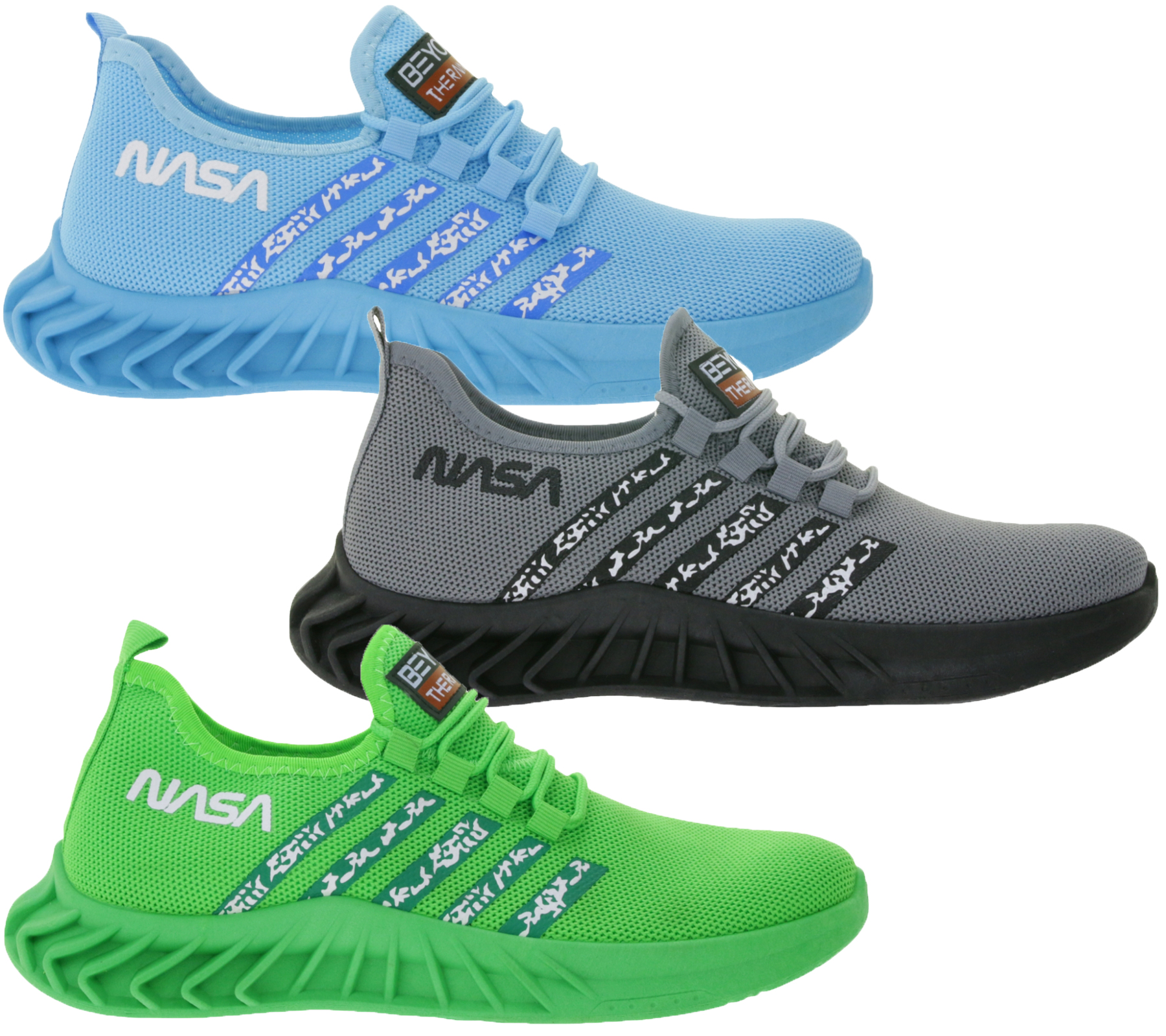BEYOND THE RAINBOW Herren Freizeit-Sneaker mit NASA Schriftzug Alltags-Schuhe Turnschuhe Grau, Hellblau oder Grün
