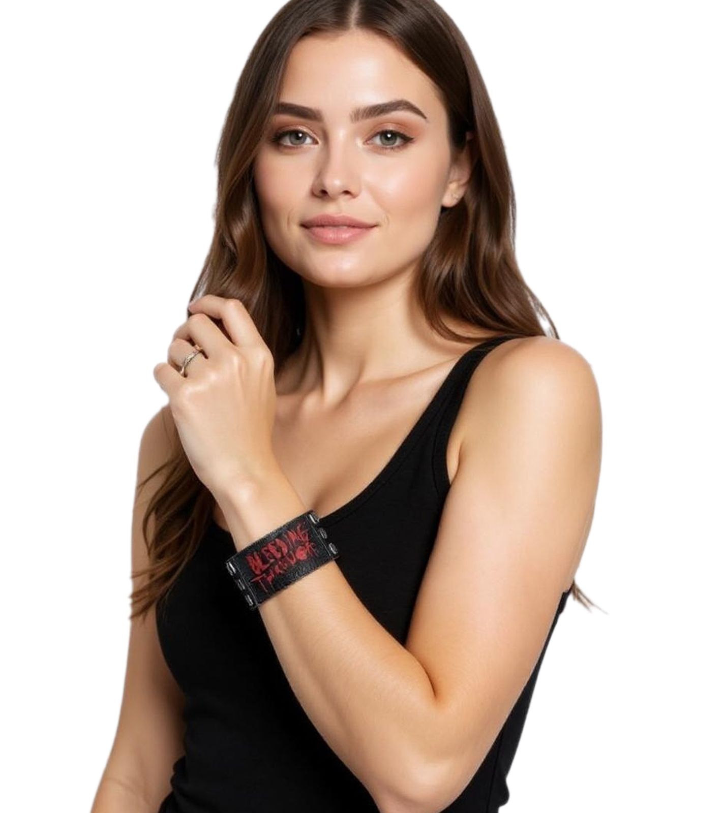 Bleeding Through Armband Metalcore-Band mit Logo-Schriftzug Fan-Artikel Leder-Armband WB106265BTH3 Schwarz