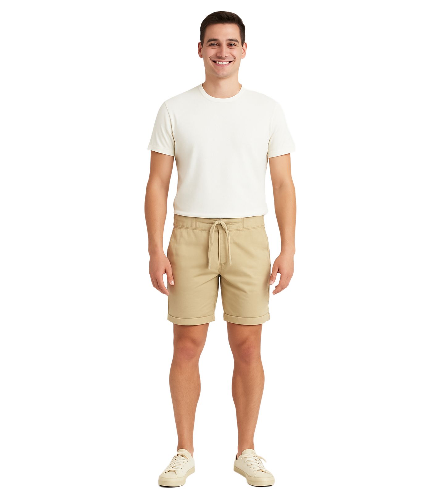 BLEND Herren Baumwoll-Shorts kurze Bermuda mit Krempelsaum und Gummibund 20716624 161104 Beige