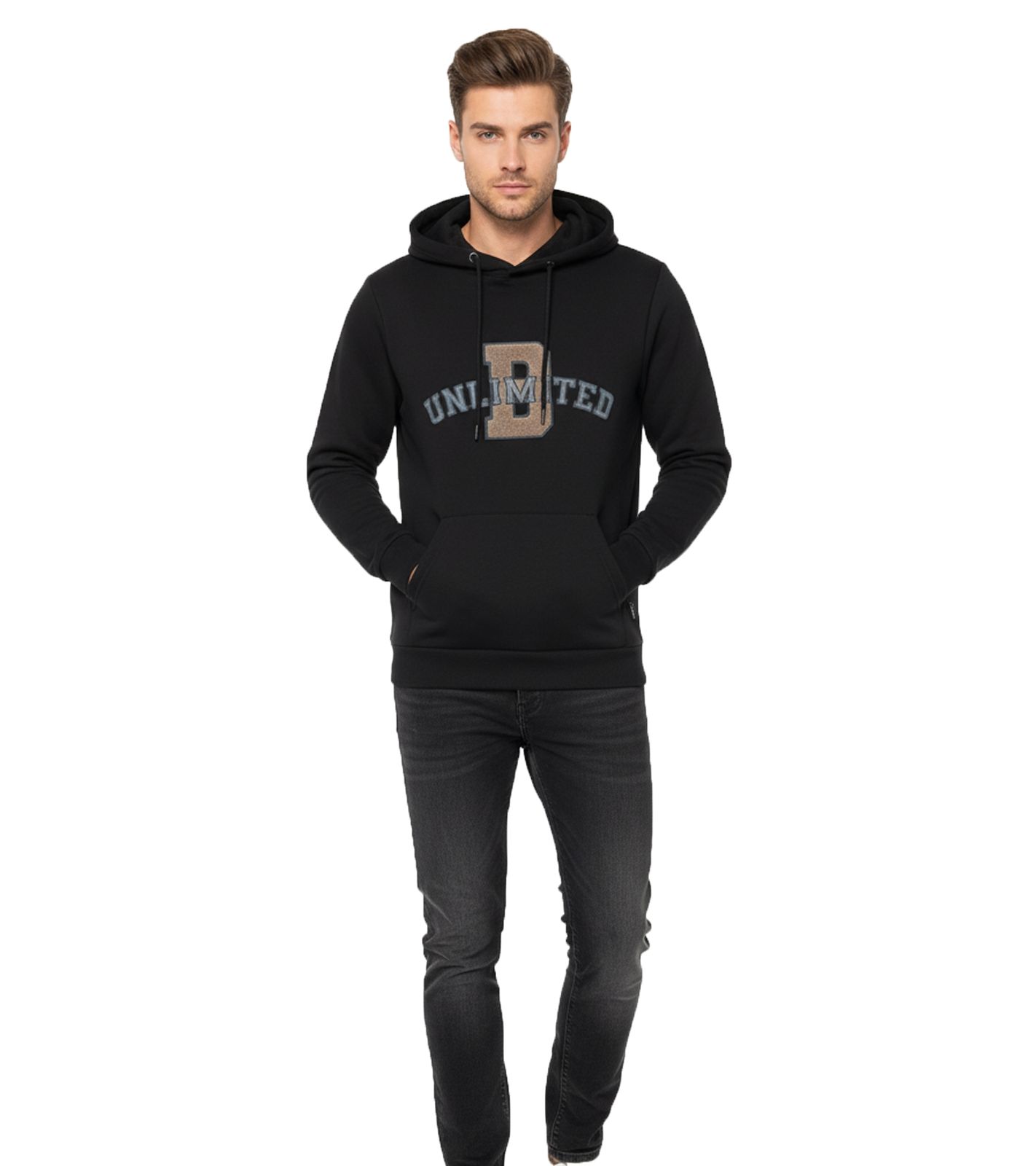 BLEND Herren Kapuzenpullover Baumwoll-Sweatshirt mit UNLIMITED Schriftzug 20717207 194007 Schwarz
