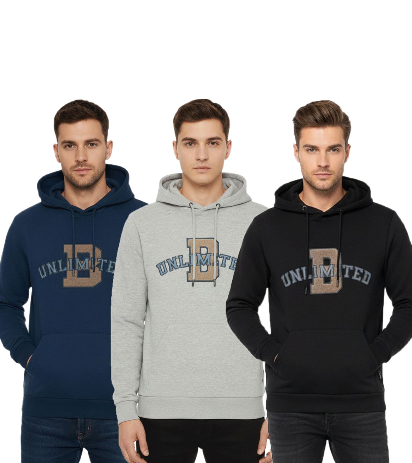 BLEND Herren Kapuzenpullover Baumwoll-Sweatshirt mit UNLIMITED Schriftzug 20717207 Schwarz, Grau oder Blau
