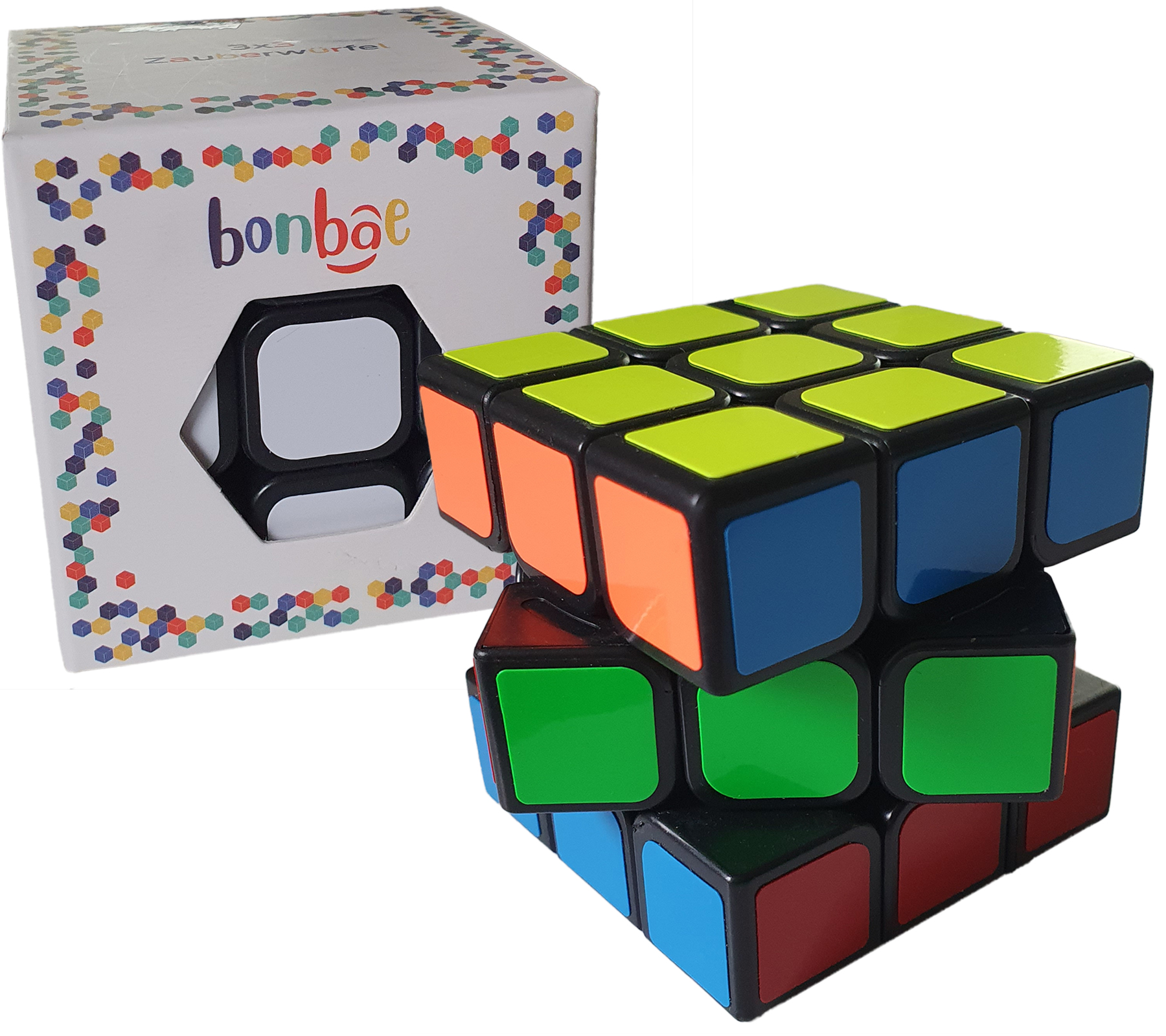 bonbae Zauberwürfel 3x3 für Kinder und Erwachsene Puzzle-Spiel fördert Konzentration Logik und Geschick Lern-Spiel Schwarz/Bunt