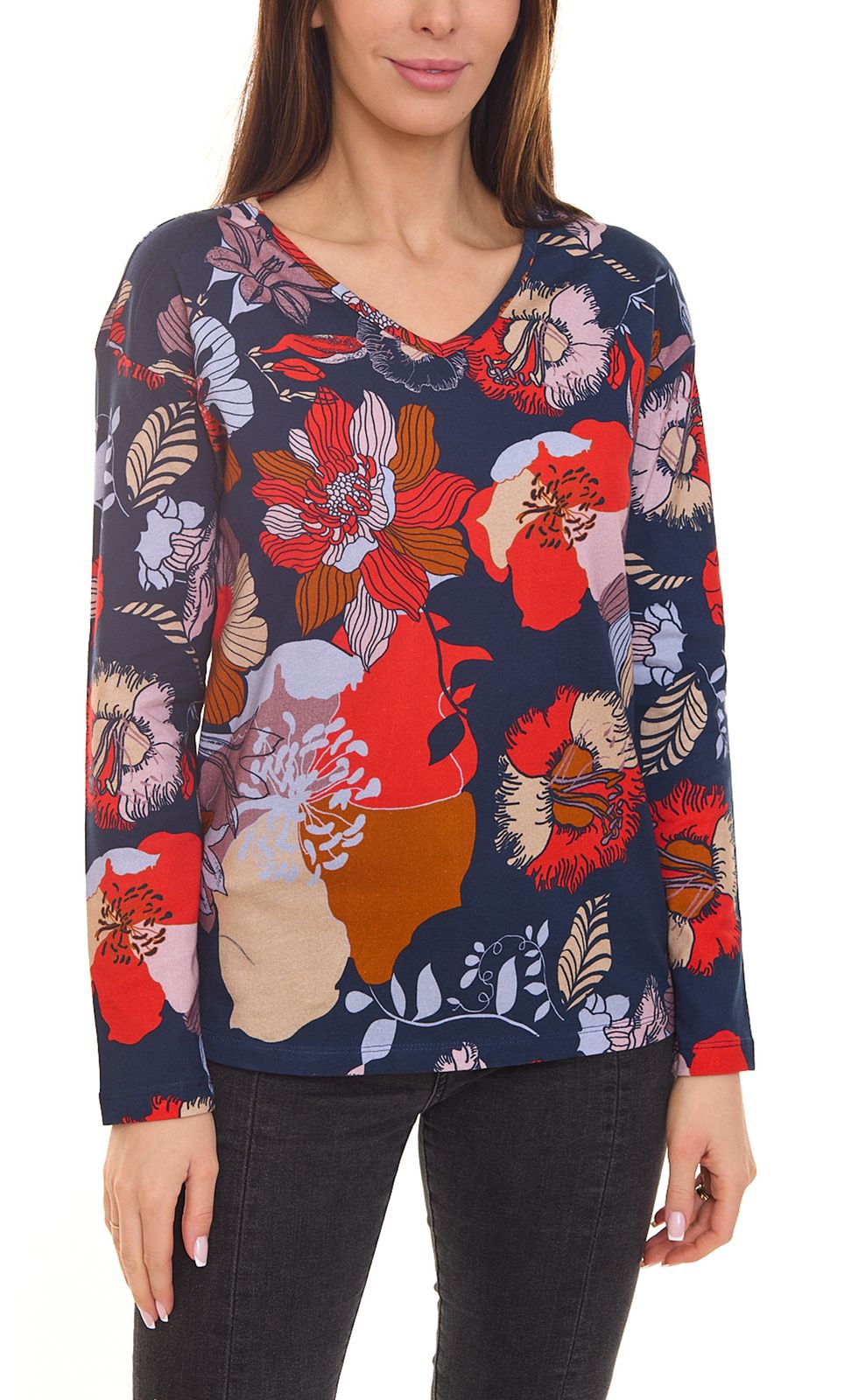 BOYSEN´S Damen Druck-Shirt mit Allover-Print Langarm-Bluse 39077013 Grau/Orange