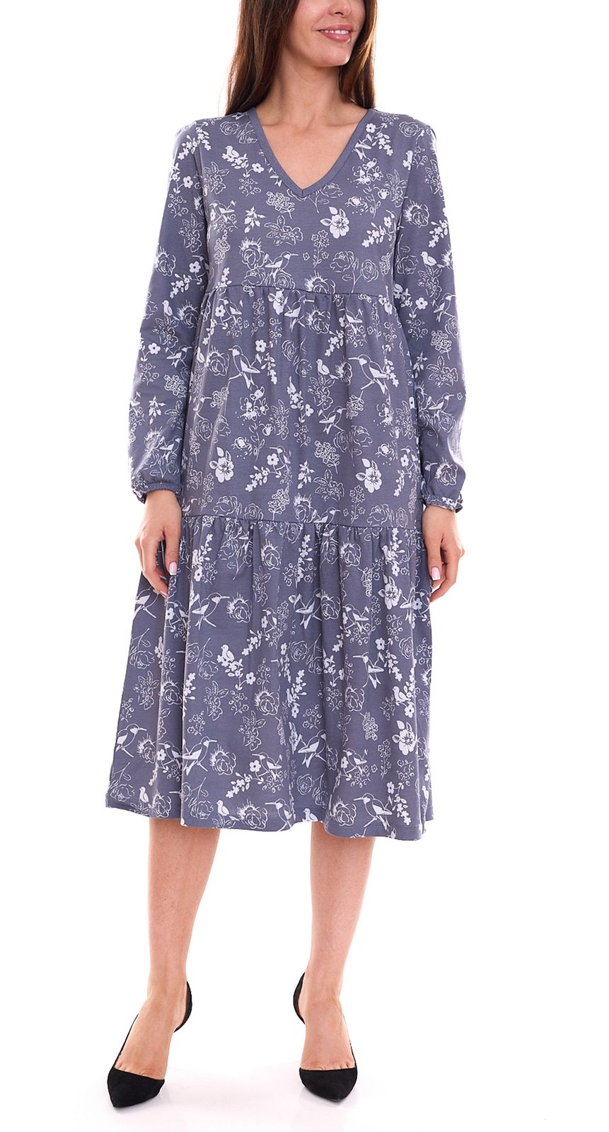 BOYSEN´S Damen Kleid geblümt modisches Langarm-Kleid aus reiner Baumwolle 87096638 Blau