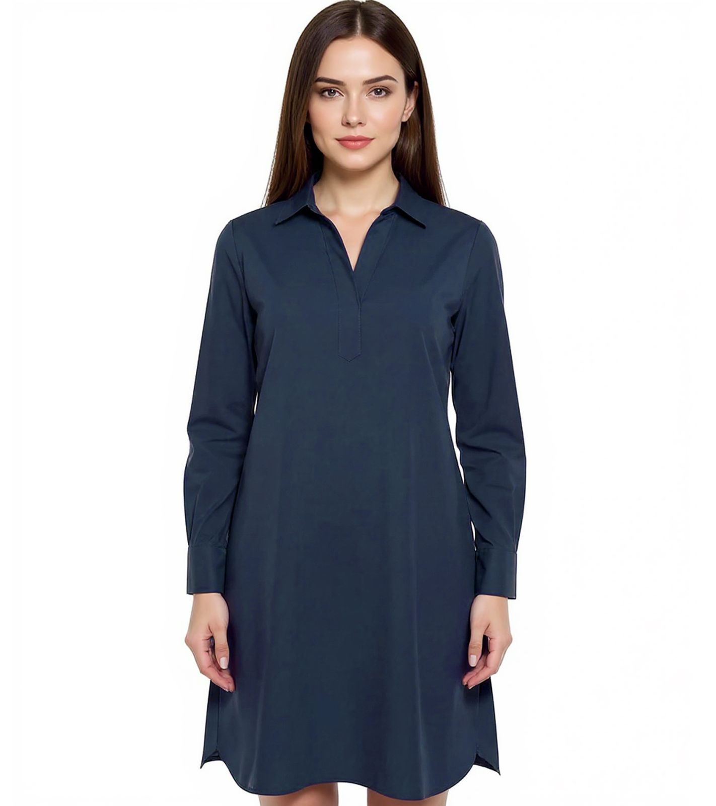 BOYSEN´S Damen Kleid modisches Blusen-Kleid Langarm aus reiner Baumwolle 66338030 Dunkelblau