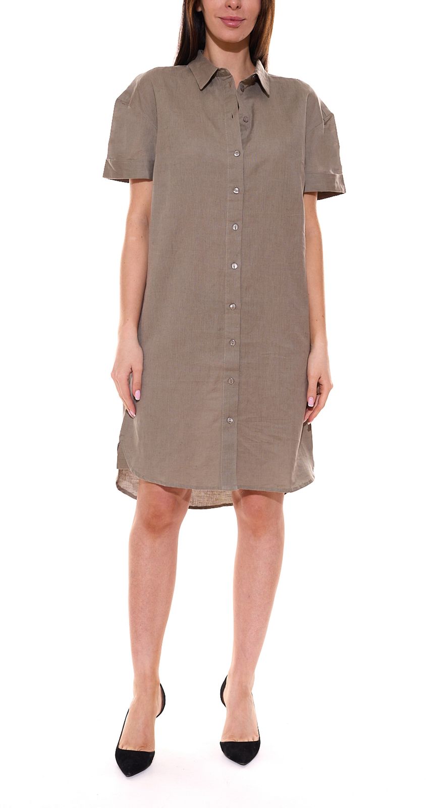 BOYSEN´S Damen knielange Hemd-Bluse bequeme Leinen-bluse 67554250 Khaki