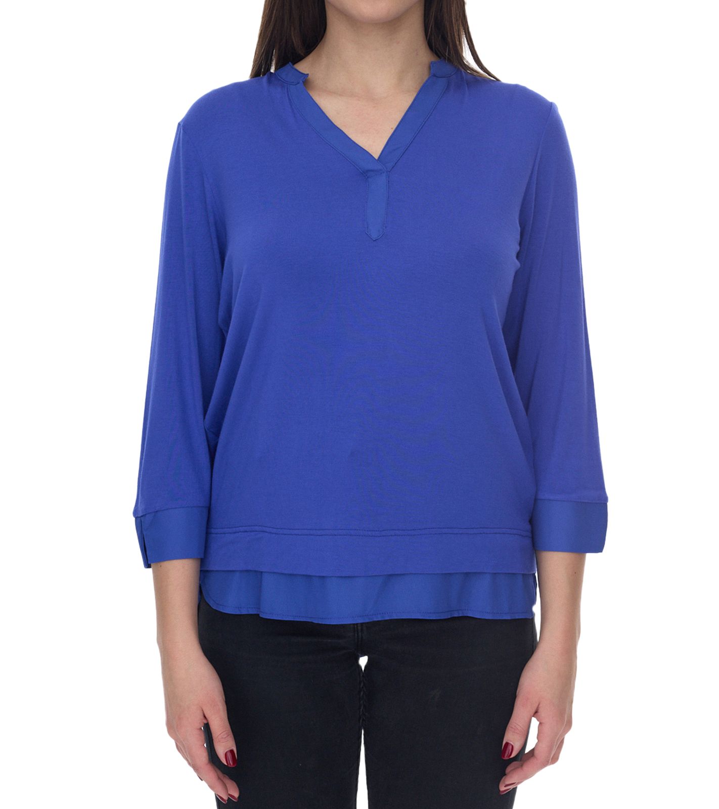 BOYSEN´S Damen Sommer-Shirt 3/4 Arm Shirt mit Chiffon und Kellerfalte 43765933 Kobaltblau