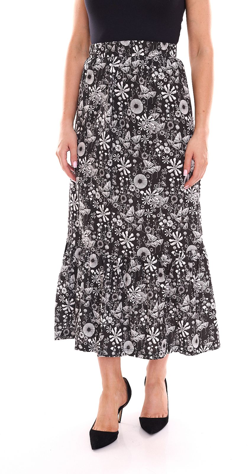 BOYSEN´S Jersey-Rock angesagter Damen Maxi-Rock mit Allover-Blumendruck 18995961 Schwarz/Weiß