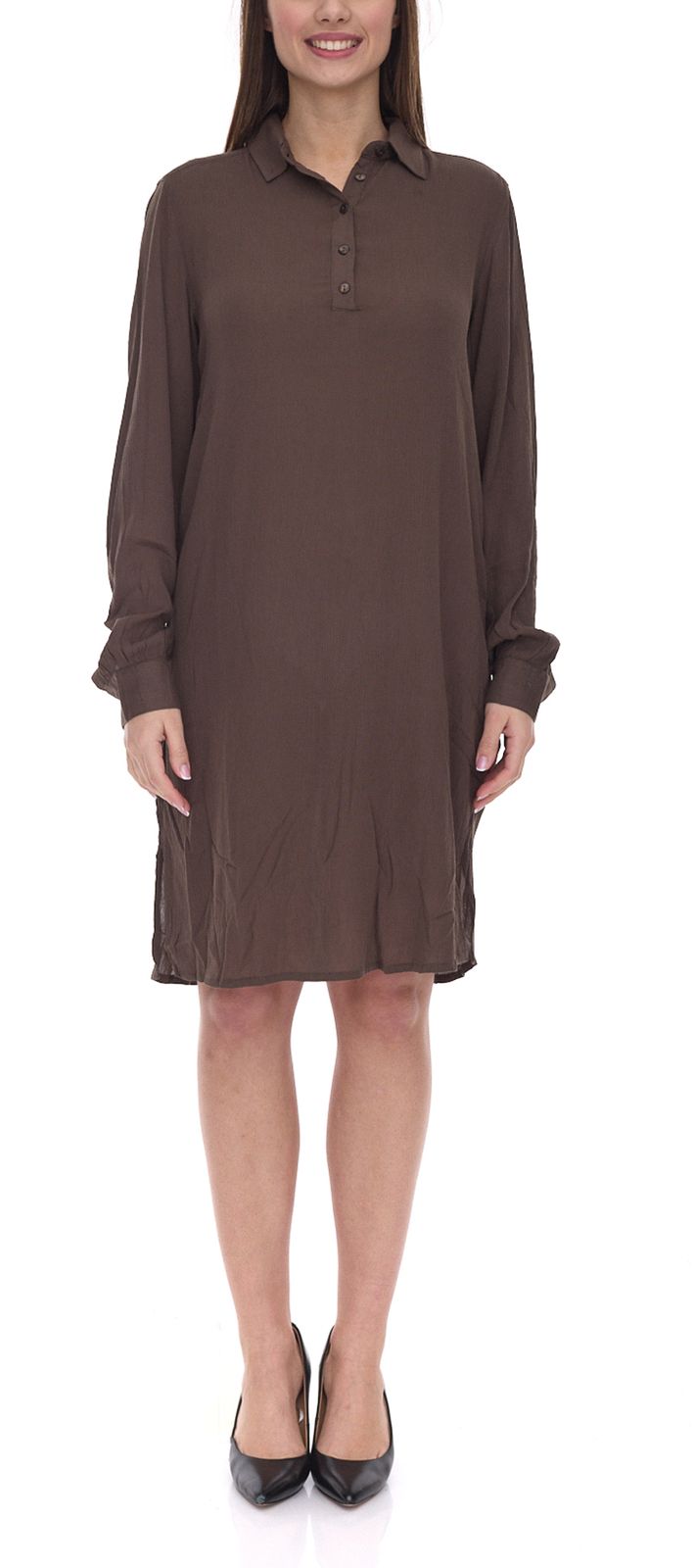 BOYSEN´S Kleid Damen Hemdblusen-Kleid in Crinkle Optik leicht durchscheinend 42883962 Braun