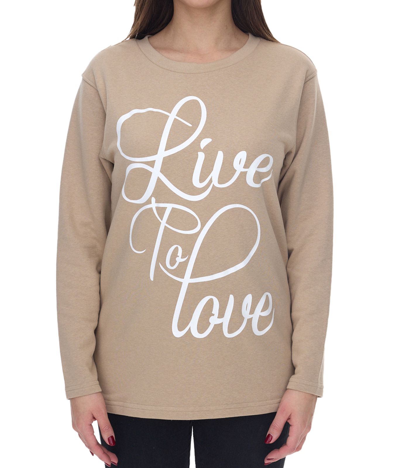 BOYSEN`S Sweater Damen Pullover Live to Love Schriftzug Baumwoll-Sweater 35082539 Beige