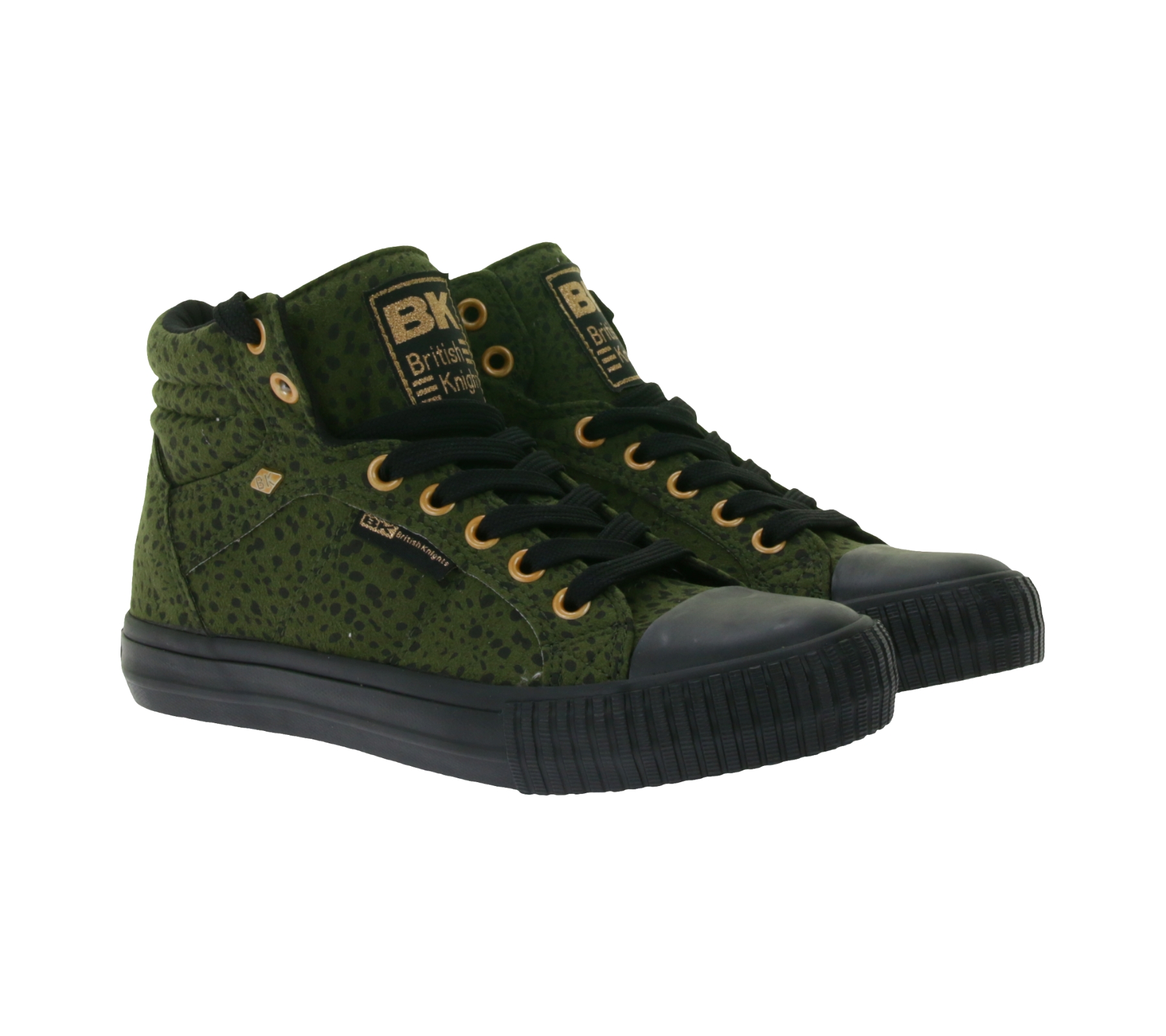 BRITISH KNIGHTS Dee Damen Mid-Top Sneaker mit Geparden-Muster Schnür-Schuhe mit verstärktem Zehenbereich B48-3710-16 Oliv-Grün