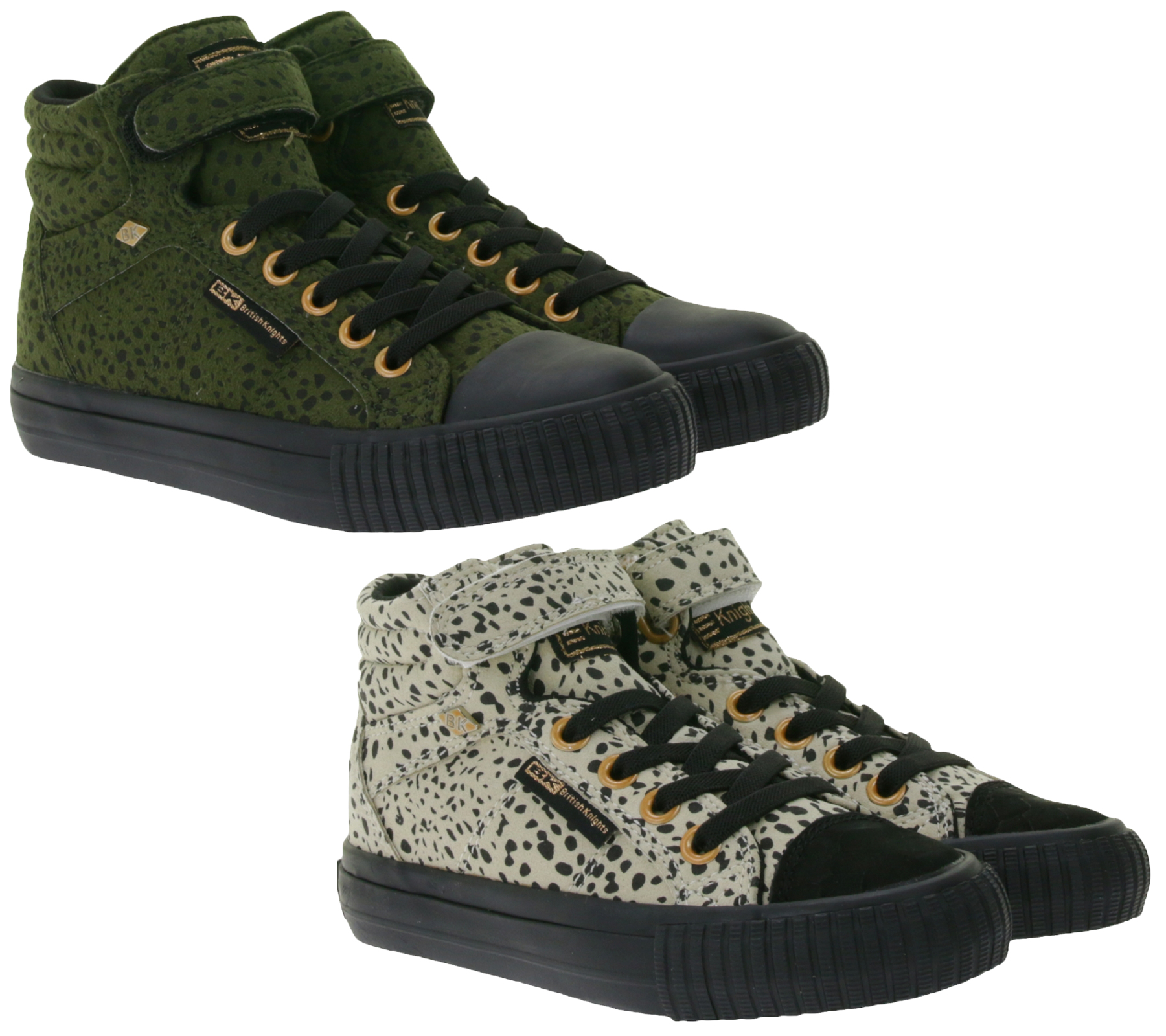 BRITISH KNIGHTS Dee Kinder Mid-Top Sneaker mit Punkten Mädchen Schnür-Schuhe Jungen mit verstärktem Zehenbereich Schwarz/Olivgrün oder Beige/Schwarz