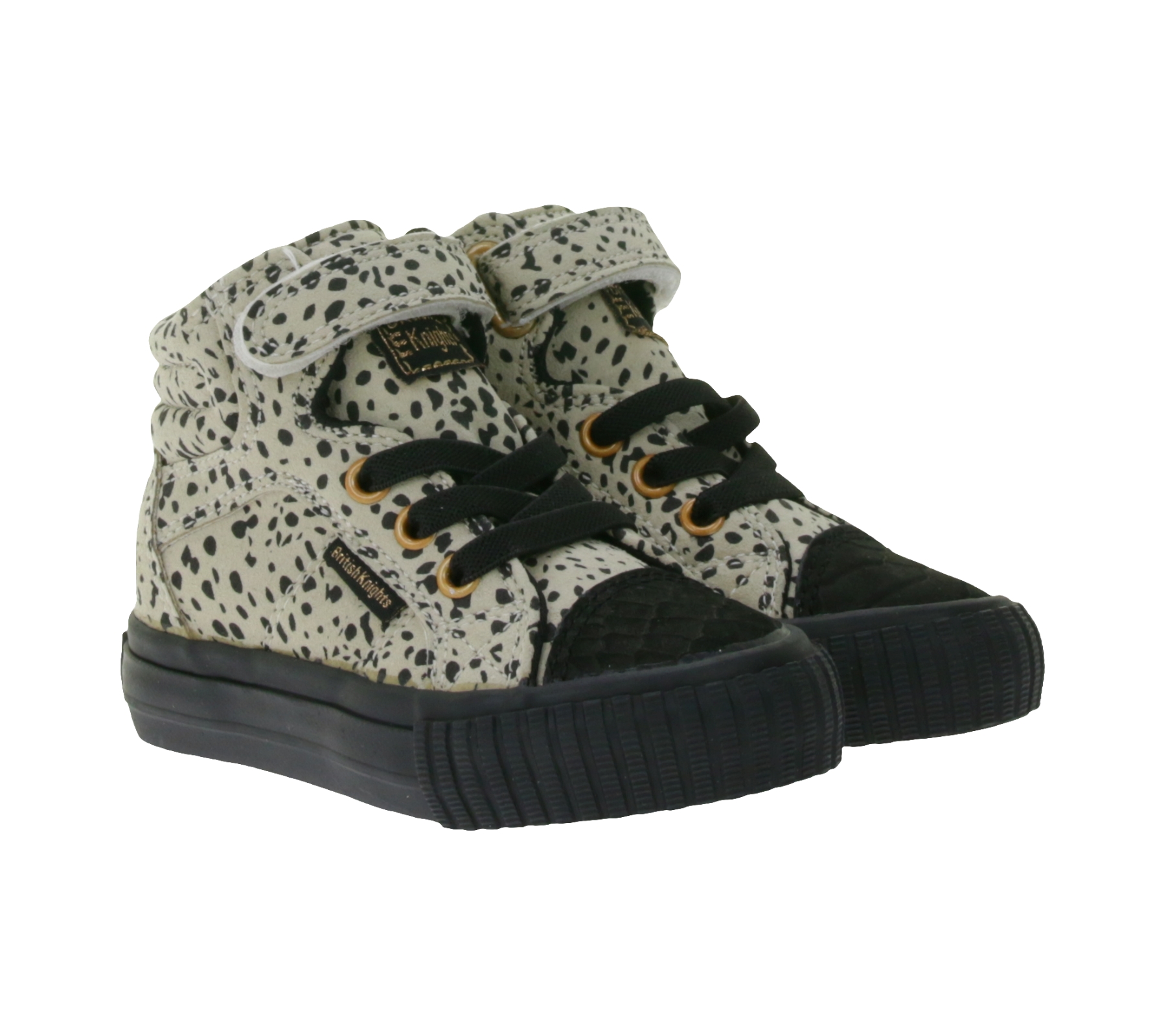 BRITISH KNIGHTS Dee Kleinkinder Mid-Top Sneaker mit Muster Baby Schnür-Schuhe mit verstärktem Zehenbereich B48-3728I-01 Beige/Schwarz
