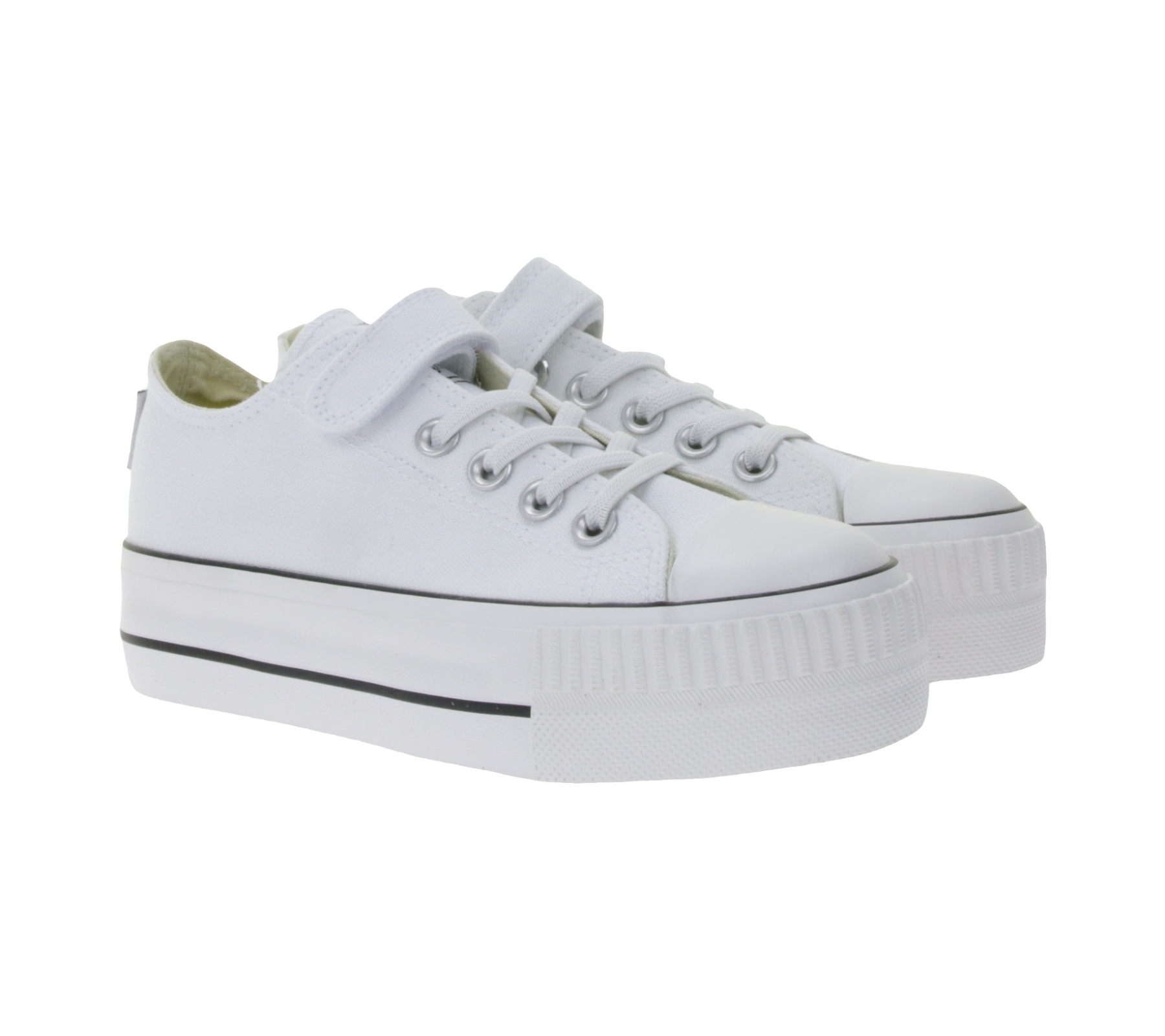 BRITISH KNIGHTS Kaya Low Kinder Low-Top Canvas-Sneaker mit verstärktem Zehenbereich und Plateau Schnür-Schuhe B49-3705C-01 Weiß