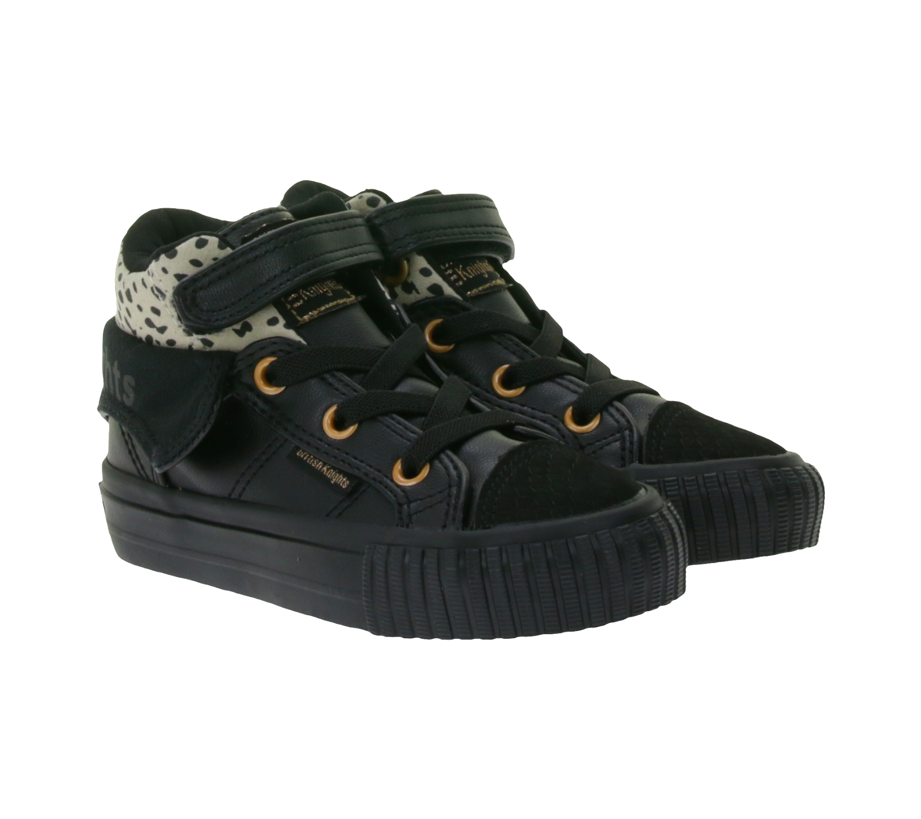 BRITISH KNIGHTS Roco Baby Mid-Top Sneaker mit Geparden-Muster Kleinkinder Schnür-Schuhe mit hoch- oder umklappbaren Schaft Mädchen B48-3709I-01 Schwarz