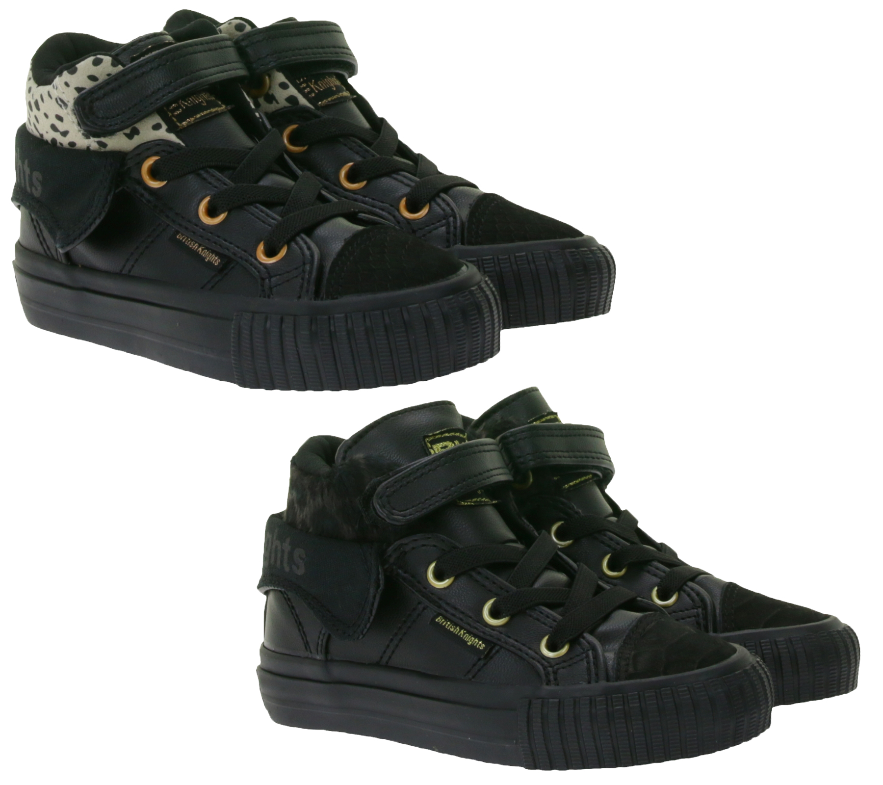 BRITISH KNIGHTS Roco Baby Mid-Top Sneaker mit Geparden-Muster Kleinkinder Schnür-Schuhe mit hoch- oder umklappbaren Schaft Mädchen B48-3709I Schwarz