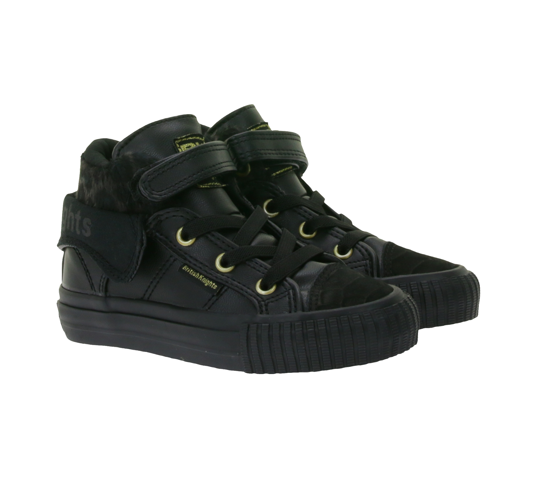 BRITISH KNIGHTS Roco Baby Mid-Top Sneaker mit Leoparden-Muster Kleinkinder Schnür-Schuhe mit hoch- oder umklappbaren Schaft Mädchen B48-3709I-02 Schwarz