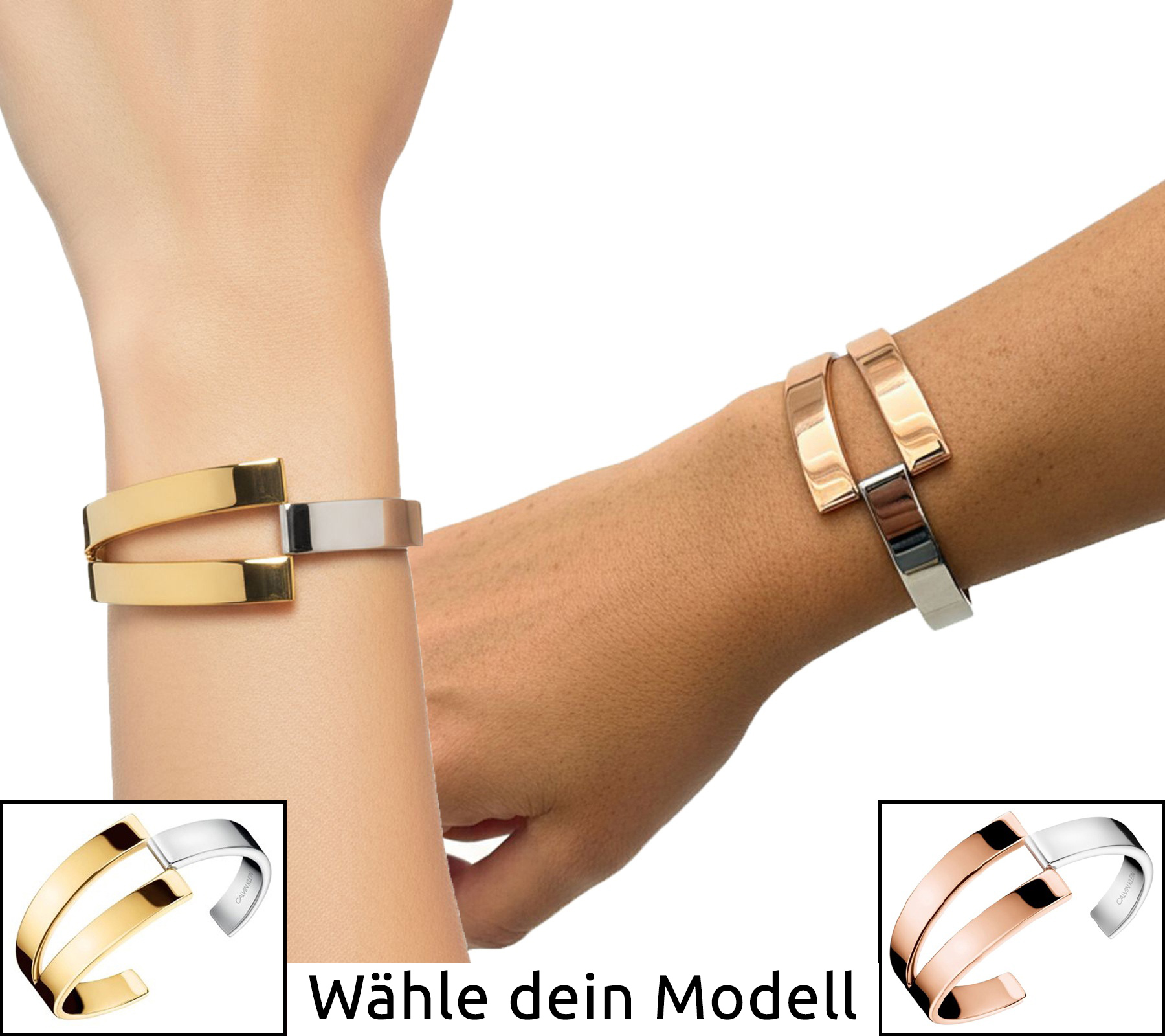 Calvin Klein Truly Damen Armreif im Zweiton-Design Edelstahl-Armband Schmuck Silber/Rosegold oder Silber/Gold