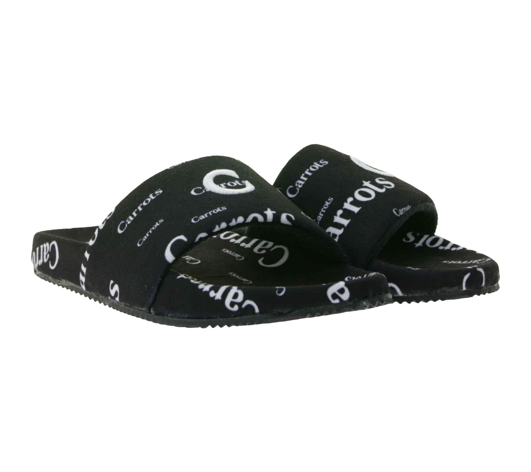 Carrots Slides Sommer-Schuhe Herren Slip-On Latschen mit Logo-Print Pantoletten ACFW03ABW Schwarz/Weiß