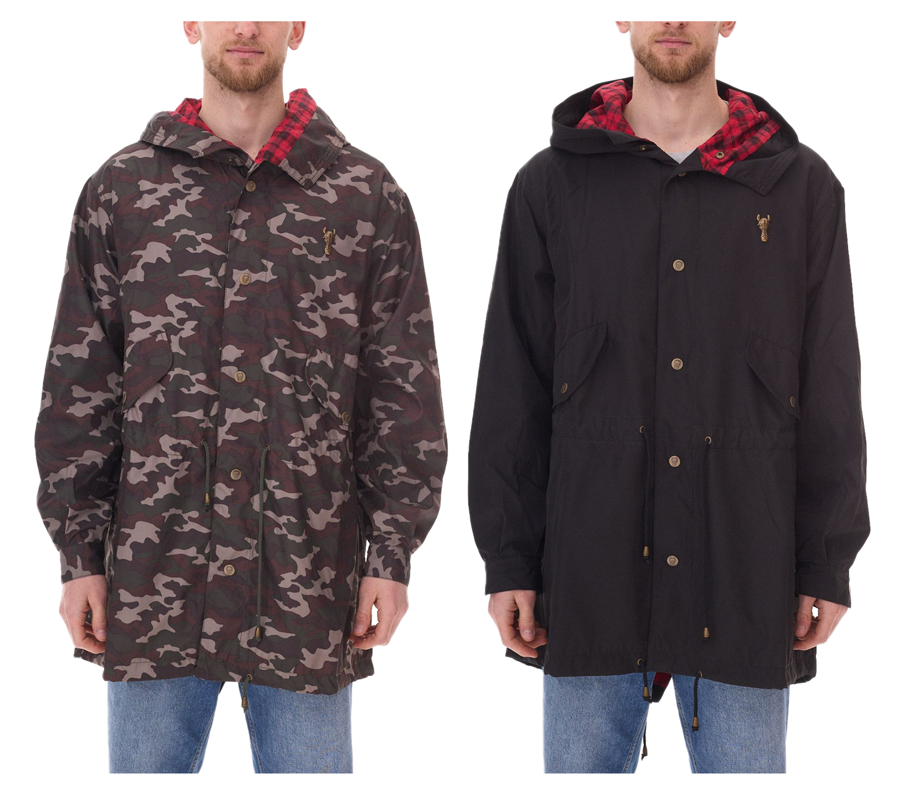 Cavallo de Ferro Herren Parka im Camouflage-Look Herbst-Jacke mit Kapuze Übergangs-Jacke CSJA002 Grün oder Schwarz