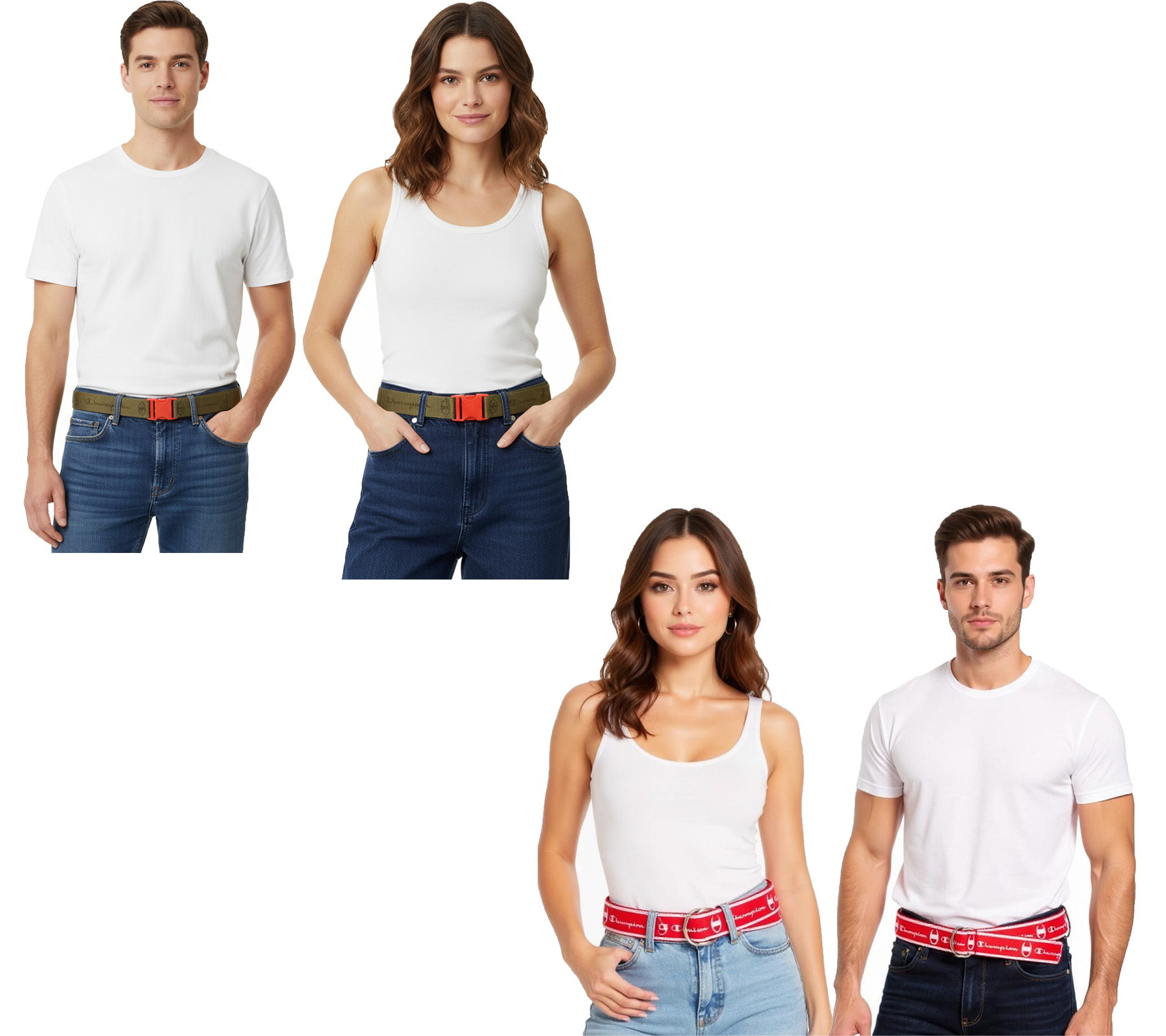 Champion Gürtel für Damen und Herren Gürtel moderner Alltags-Gürtel mit Marken-Logo 123 cm oder 150cm Olivgrün oder Rot