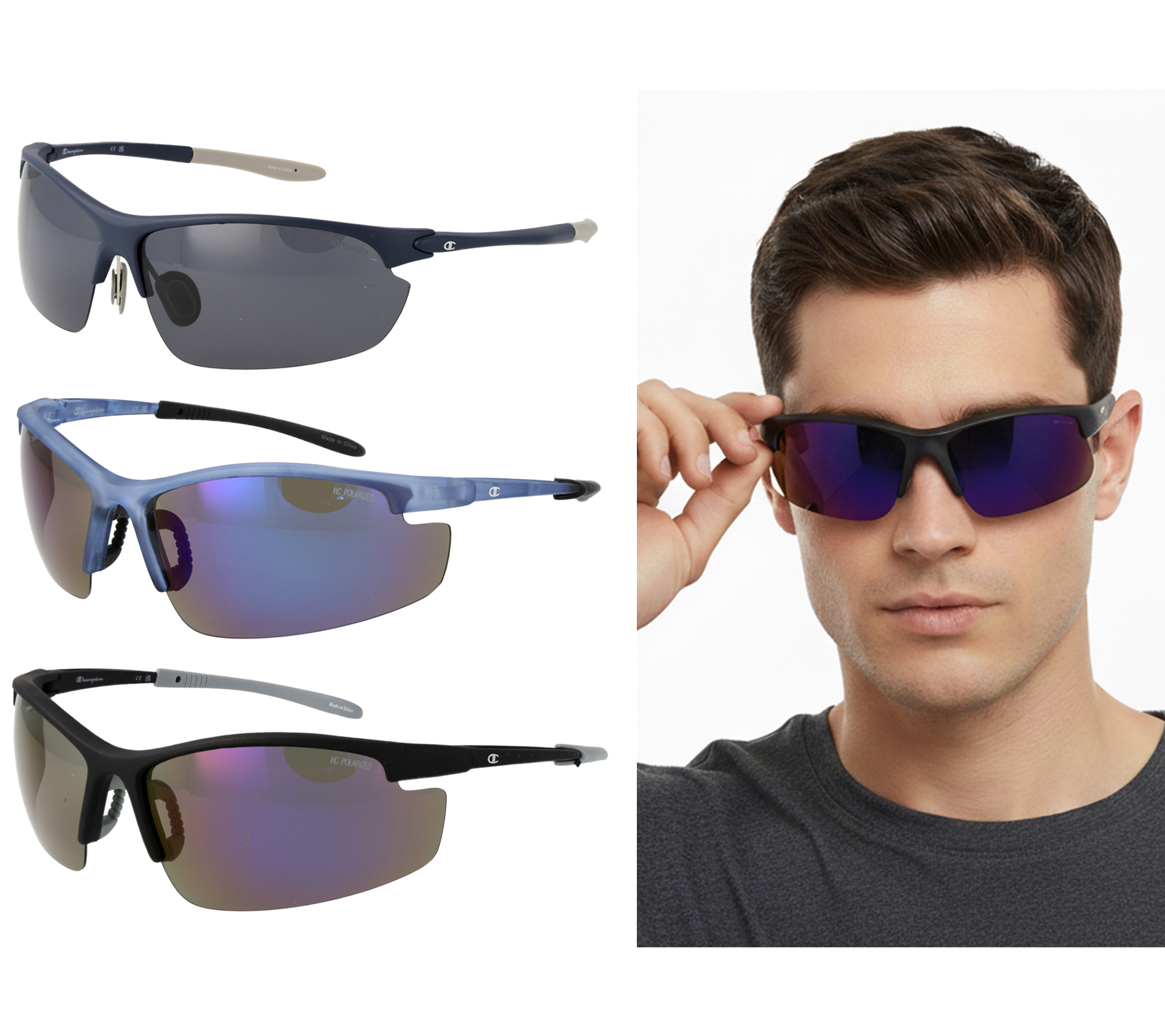 Champion Sport Sonnenbrille Herren Sport-Brille polarisiert Urlaubs-Brille Filterkategorie 3 in Dunkelblau/Schwarz, Schwarz/Lila oder Blaugrau/Blau