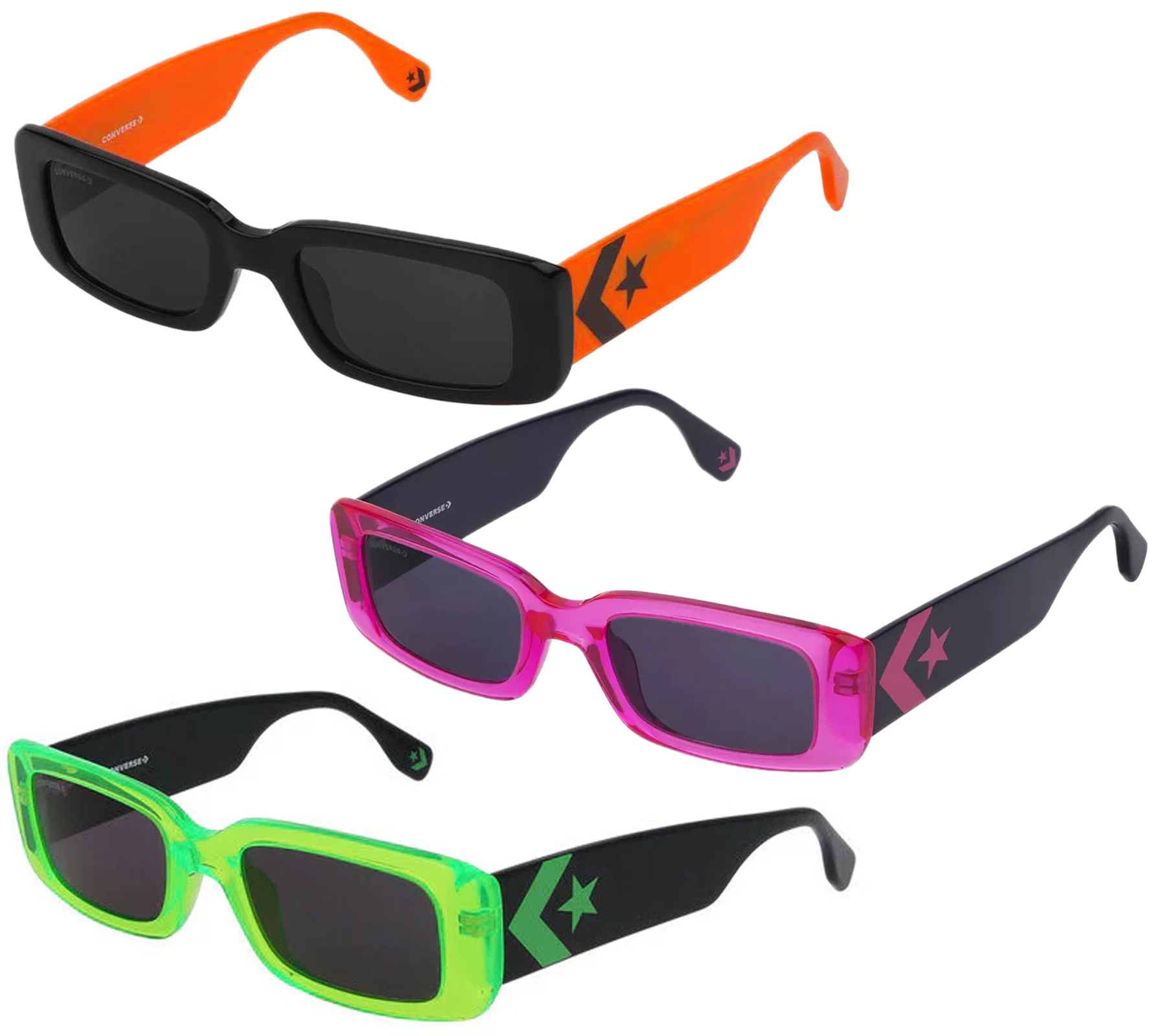 Converse Damen & Herren Sonnenbrille mit UV400-Schutz mit Lichtdurchlässigkeit S2 Urlaubs-Brille Sommer-Brille SCO228 Schwarz/Grün, Schwarz/Pink oder Schwarz/Orange